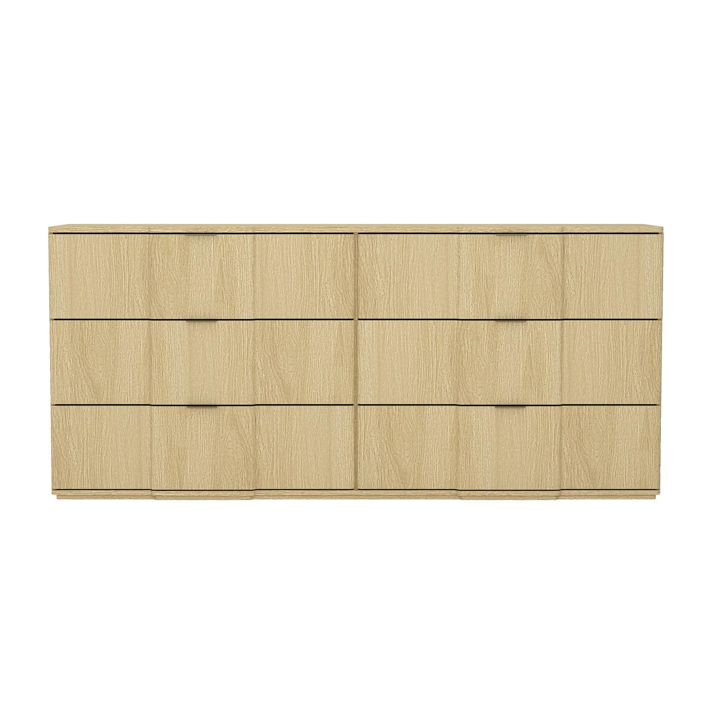 Manhattan Comfort Clive 72” Modern 6 Drawer Dresser, Wide Chest of Drawers with Sculpted Fluted Front & Accent Recessed Handles, Doubles as 70” TV Stand, Natural Oak and Gold
