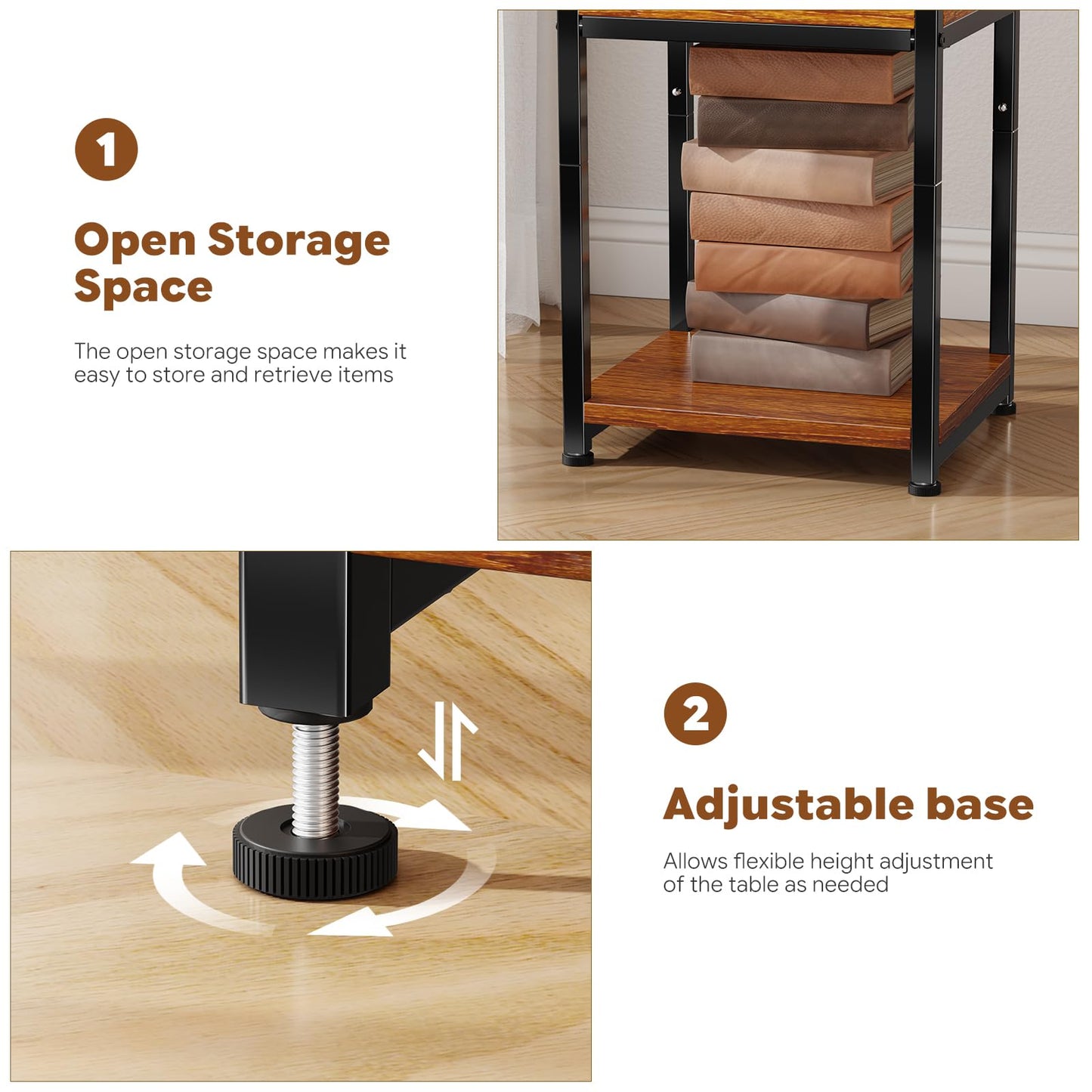 Ekisemio 3-Tier Side Table – End Table Nightstand for Small Spaces & Living Room, Rustic Brown