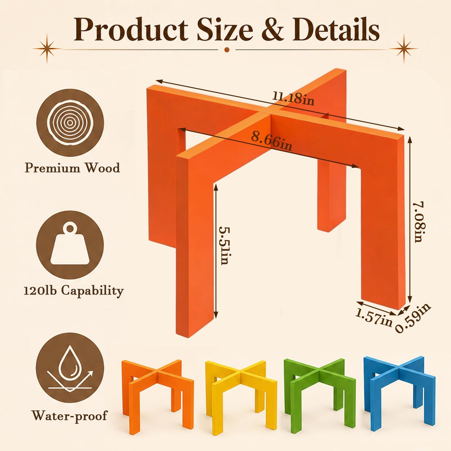Amyhill 4 Pcs Wood Plant Stand Indoor Large Mid Century Modern Planter Stand Stable Sturdy Plant Holder Rustic Wooden Single Flower Stool Pot Holder Fit 5-15 Inch Pot for Indoor Lawn Garden Patio
