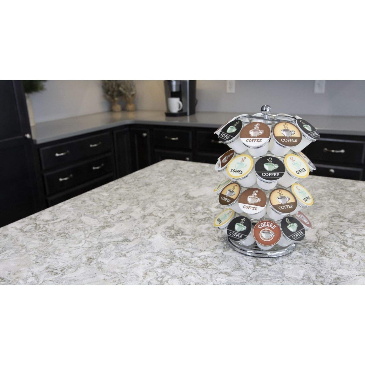 Nifty K Cup Holder – Compatible with K-Cups, Coffee Pod Carousel | 36 K Cup Holder, Spins 360-Degrees, Lazy Susan Platform, Modern Chrome Design, Home or Office Kitchen Counter Organizer