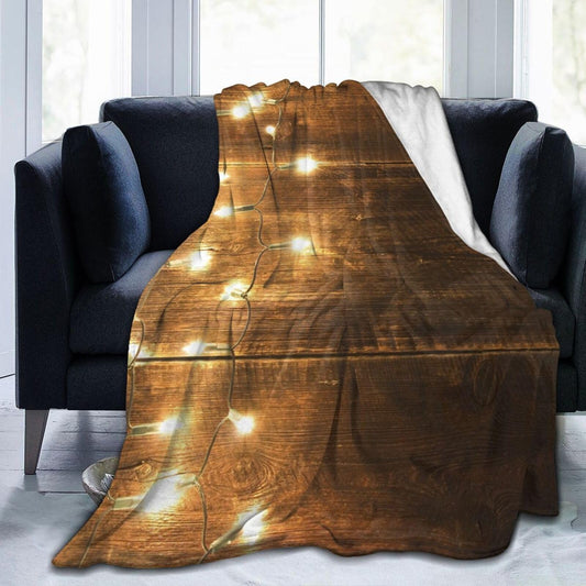 50"X40" String Lights On Wooden Soft Flannel Blanket - Lightweight and Quick Drying, Used for Home, Travel, Camping