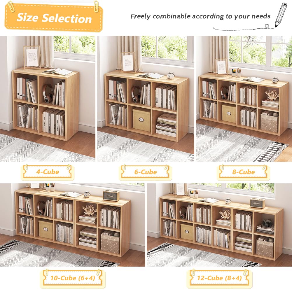 NELYE 6 Cube Organizer Bookcase - Fabric Storage Bins Container, Open Shelf Simple Compartments Bookshelf, Oak
