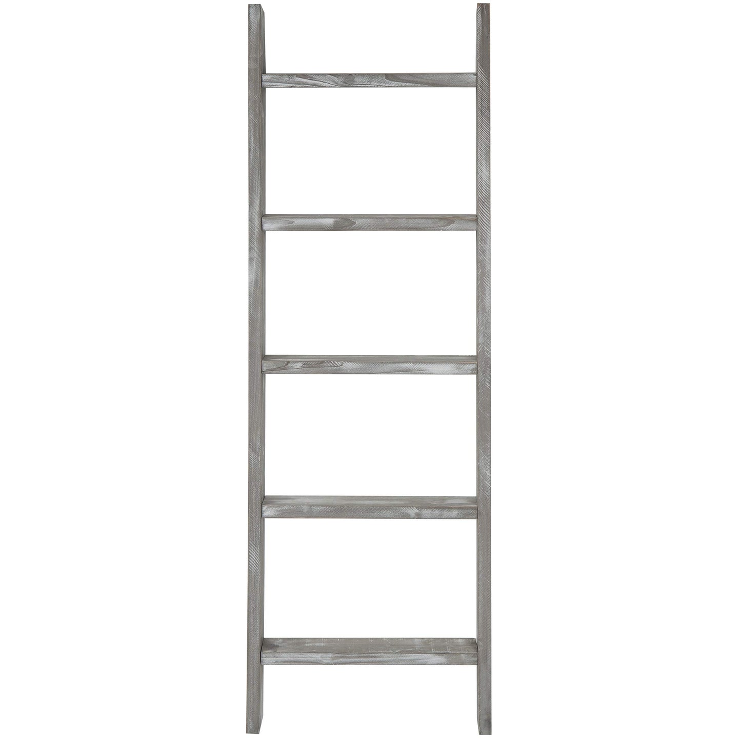 MyGift Large Whitewashed Wood Ladder Blanket Ladder, Farmhouse Style Wall Leaning Towel Rack with 5 Rungs (Graywashed)