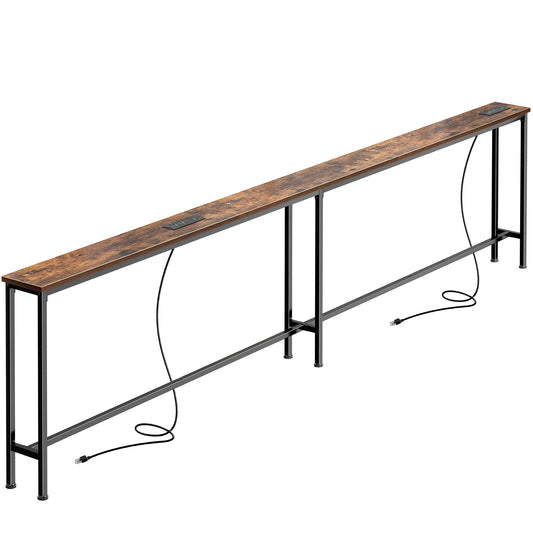 SUPERJARE 102 Inch Sofa Table with 2 Power Outlets and USB-C Ports, 5.9 Inch Narrow Console Table with Storage, Extra-Long, for Entryway Hallway Couch Behind Sofa, Small Spaces, Rustic Brown