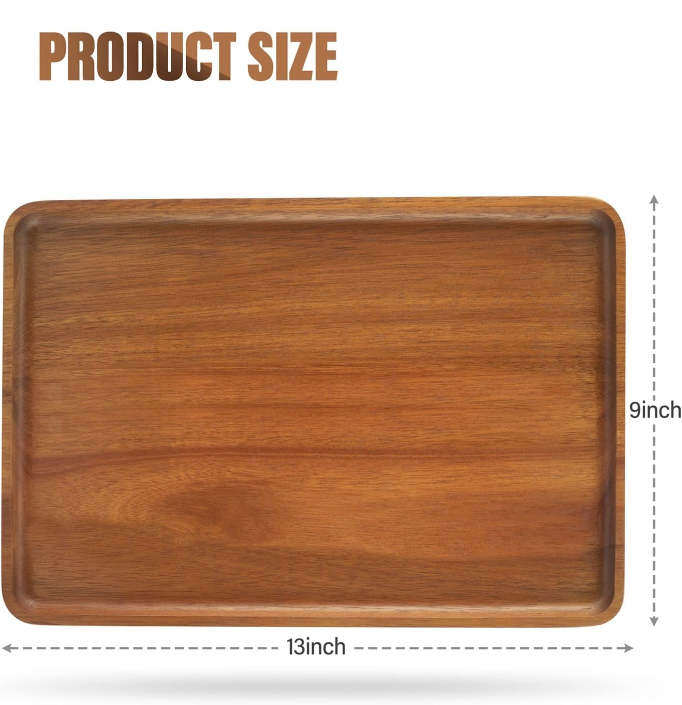 2 PCS 13 x 9 in Solid Acacia Wood Serving Trays Rectangular Wooden Serving Platters Natural Wooden Boards for Bar Coffee Party