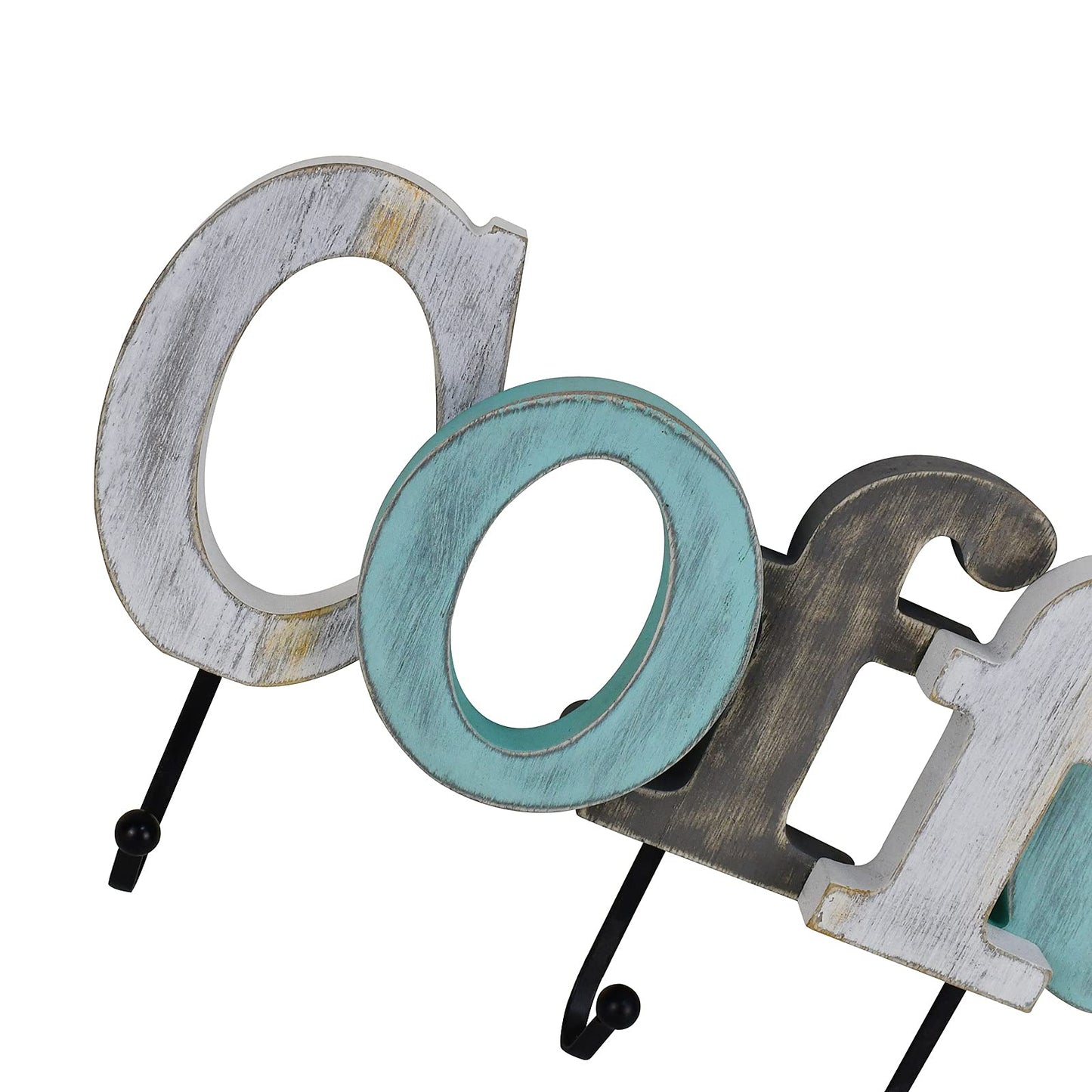 Linfevisi Wooden Coffee Sign Aqua Hanging Block Letters Sign Rustic Wood Word Decor Coffee Wall Sign Cutout Word Art Wall Decor Decorative Key Holder Hanger with 4 Hooks (coffee)