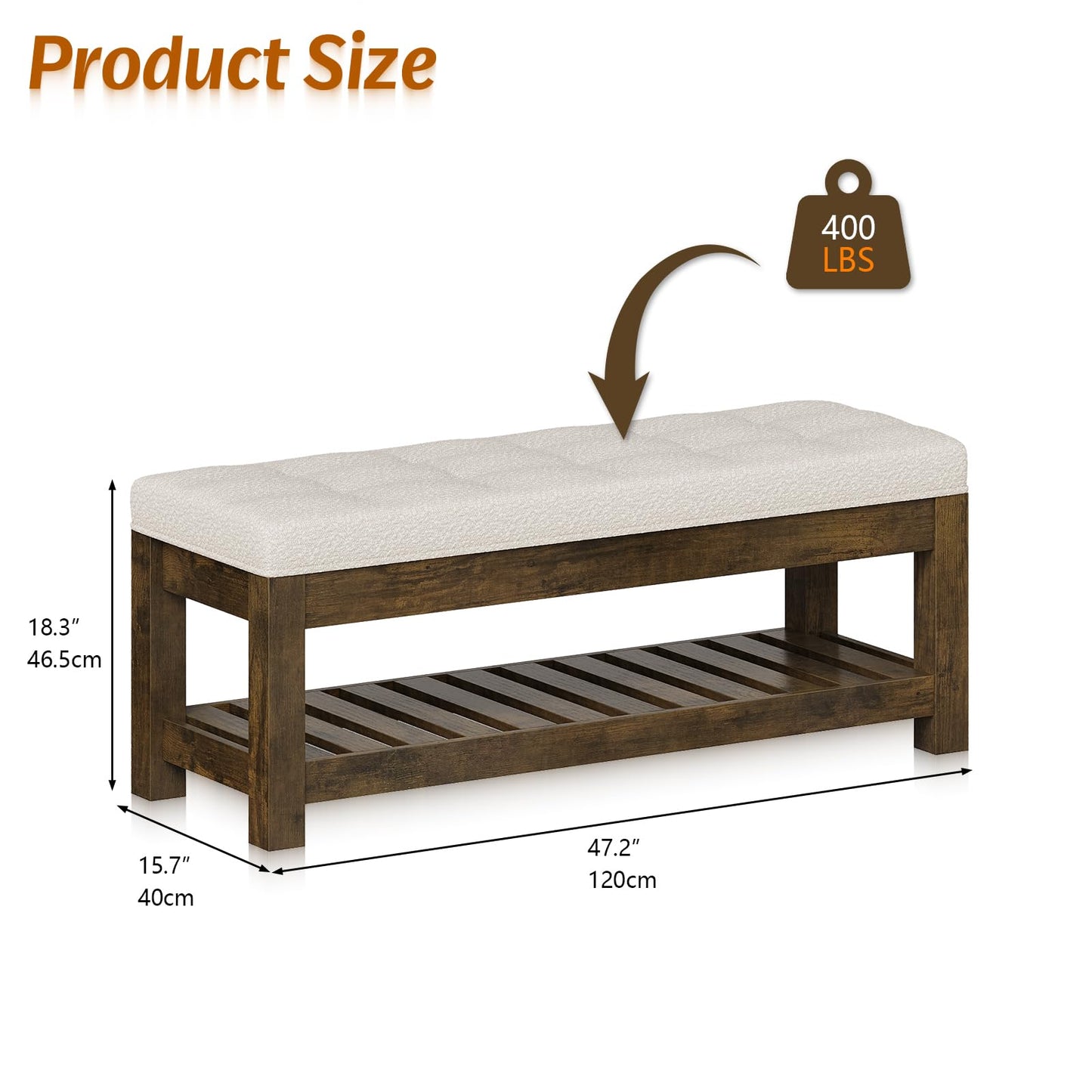 Welfuturer Large Upholstered Ottoman Bench Entryway Storage Benches Tufted Linen Ottoman Bench with Wood Shelf Padded End of Bed Bench for Bedroom Living Room Hallway Decor