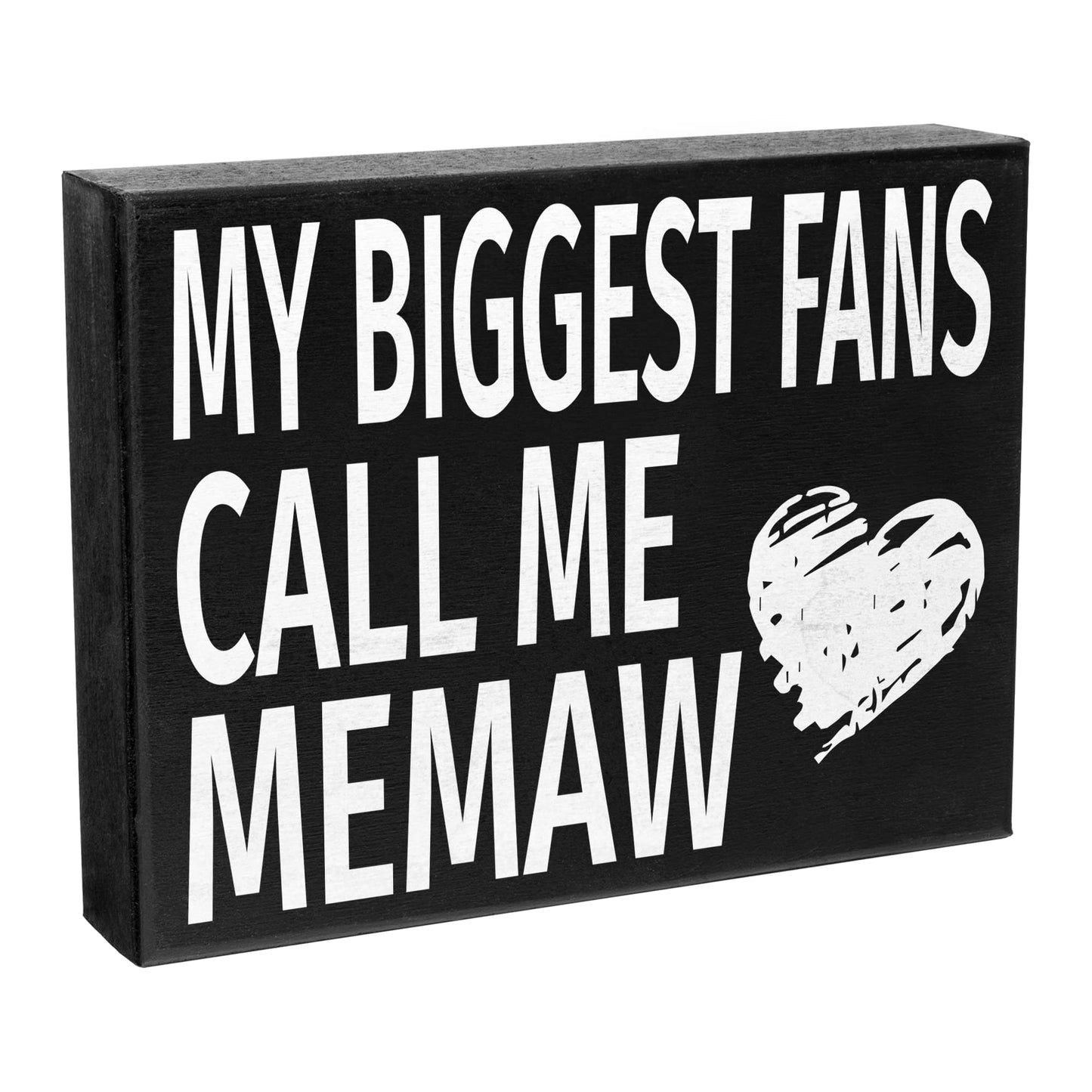 JennyGems 'My Biggest Fans Call Me Memaw' Wooden Sign - Gift for Memaw, Shelf Decor and Wall Hanging, Made in USA