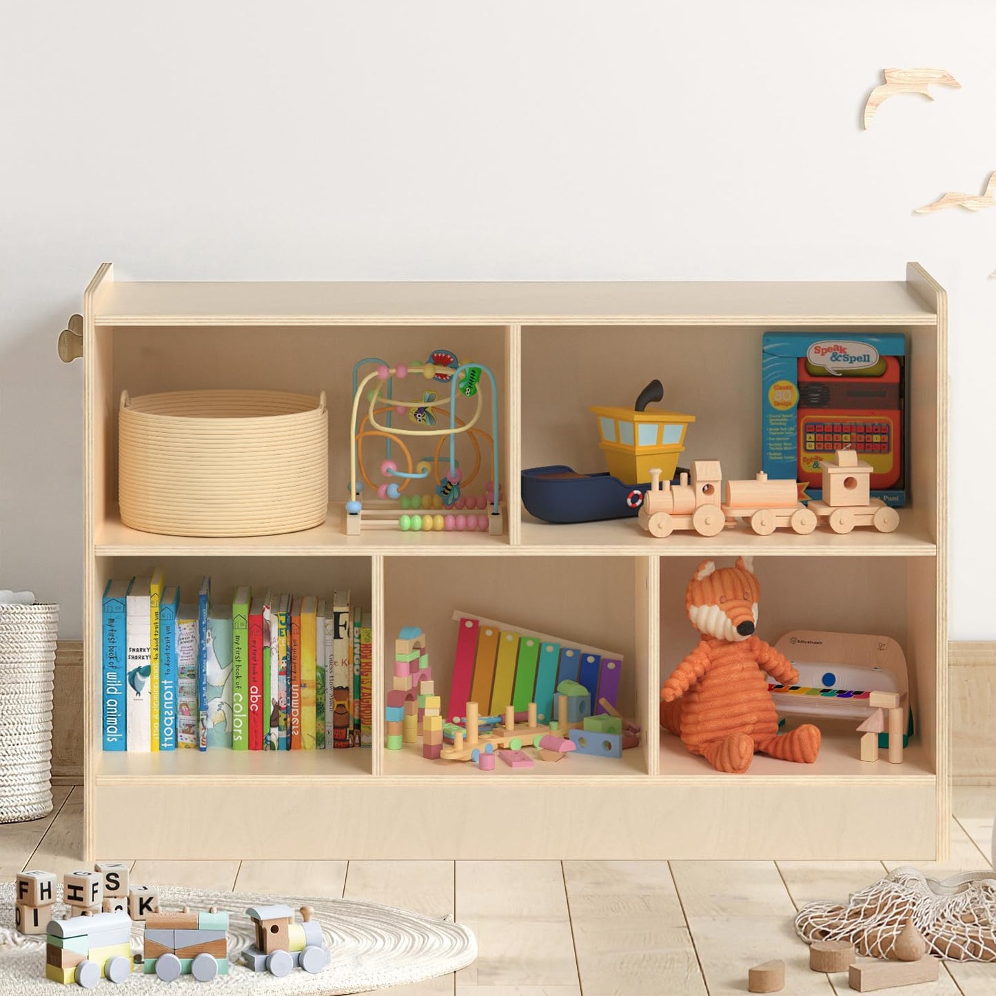 LININYHAO Wooden Montessori Shelf,2-Shelf Toy Organizers and Storage, Kids Classroom Organizer, Playroom, Daycare and Preschool (Medium)