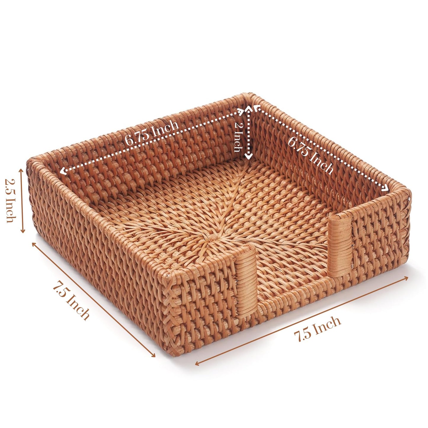 Rattan Napkin Holder Square, Napkin Holders for Paper Napkins, 7.5" x 7.5" x 2.5", Wicker Napkin Tray, Woven Guest Towel Holder for Restaurant/Kitchen/Bathroom Napkin Holder for Table