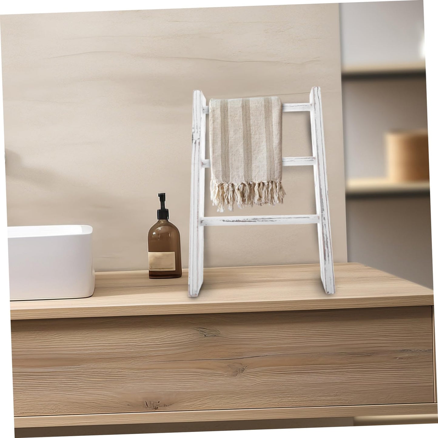 TOPPERFUN Mini Towel Rack Ladder Elegant Finish Decorative Display for Country Bathroom Decor and Kitchen Counter Multifunctional Miniature Ladder for Easy Access to Tea Towels