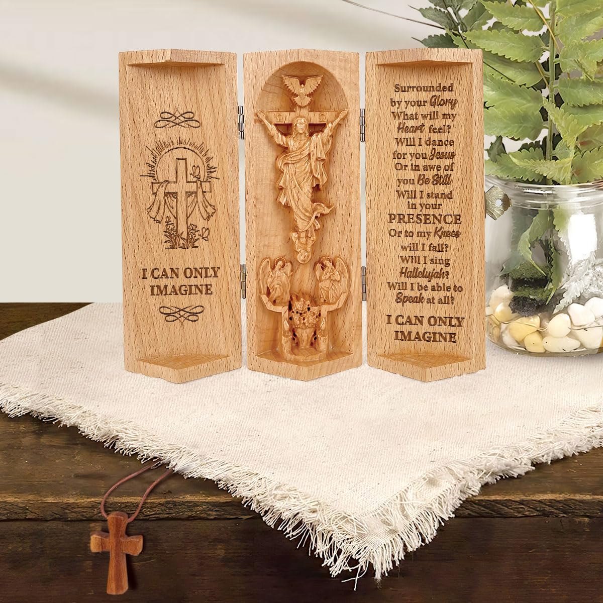 Jesuspirit - Our Father in Heaven Christian Decor, Catholic Wooden Statue, Sculpture Nativity Family, Statue of Jesus, Home Decor - Openable Wooden Cylinder Sculpture of Jesus (I Can Only Imagine)