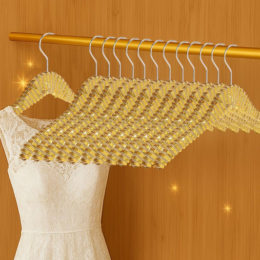Luxury Sequin Wooden Hangers – Decorative Non Slip Natural Wood Clothes Hangers for Wedding Dress, Bridal Party, Bridesmaid Gifts, Custom Glitter Coat & Suit Hangers, Elegant Coquette Style (Gold)