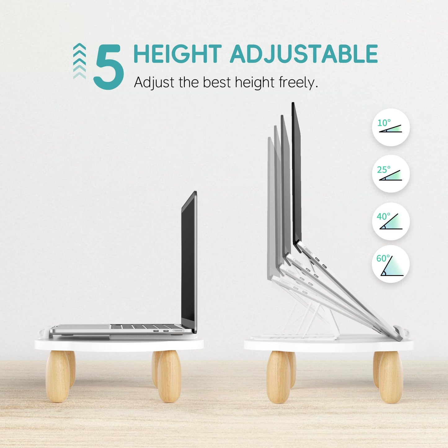 AFOOYO Adjustable Wood Laptop Stand, Ergonomic Height Angles Computer Stand, Cloud-Shaped Holder Riser Notebook Stand for Desk Compatible with Air, Pro, Dell, HP, Lenovo More 10-17.3" Laptops, White