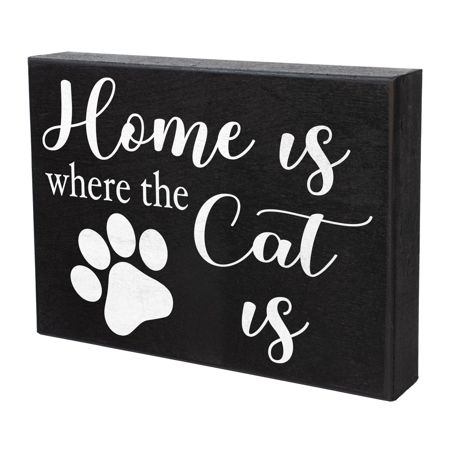 JennyGems Cat Mom Gifts, Home Is Where the Cat Is Wooden Sign, Shelf Decor and Wall Hanging, Made in USA