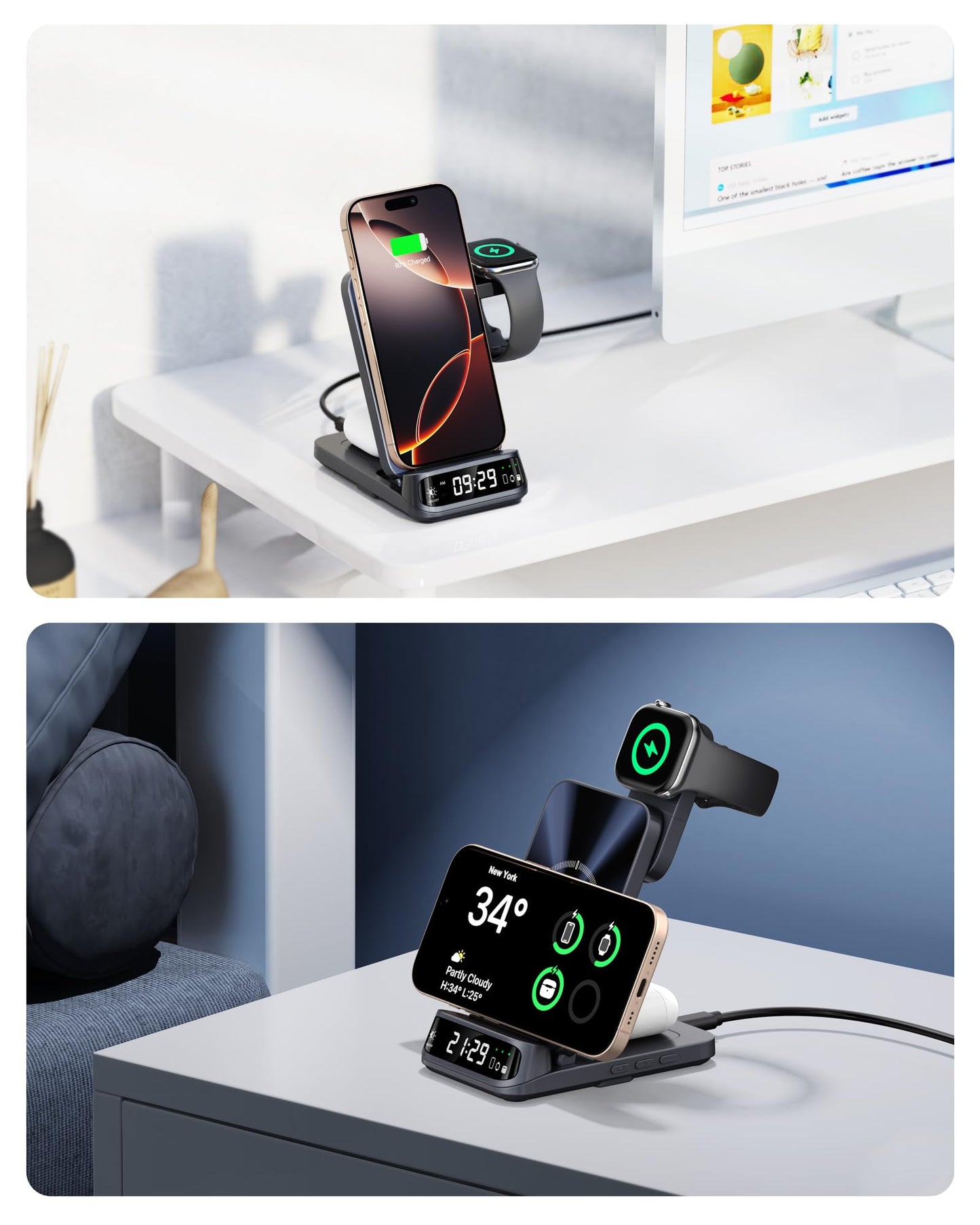 Wireless Charger for iPhone 17/16/15/14/13/12 Series, 3 in 1 Charging Station for Apple Watch 11/10/9/8/7/6, Ultra 3/2, for AirPods Pro 3/Pro 2/4/3, SwanScout 708A (NO Adapter)