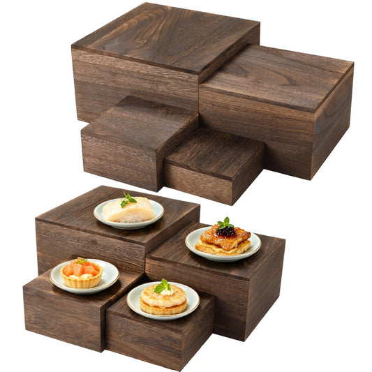 OMISTAR 8 Pcs Wooden Risers for Table Display - Rustic Wood Cake Stands, Nesting Display Blocks, Assorted Size Wood Shelf for Party Decorations, Jewelry, Figures Collection