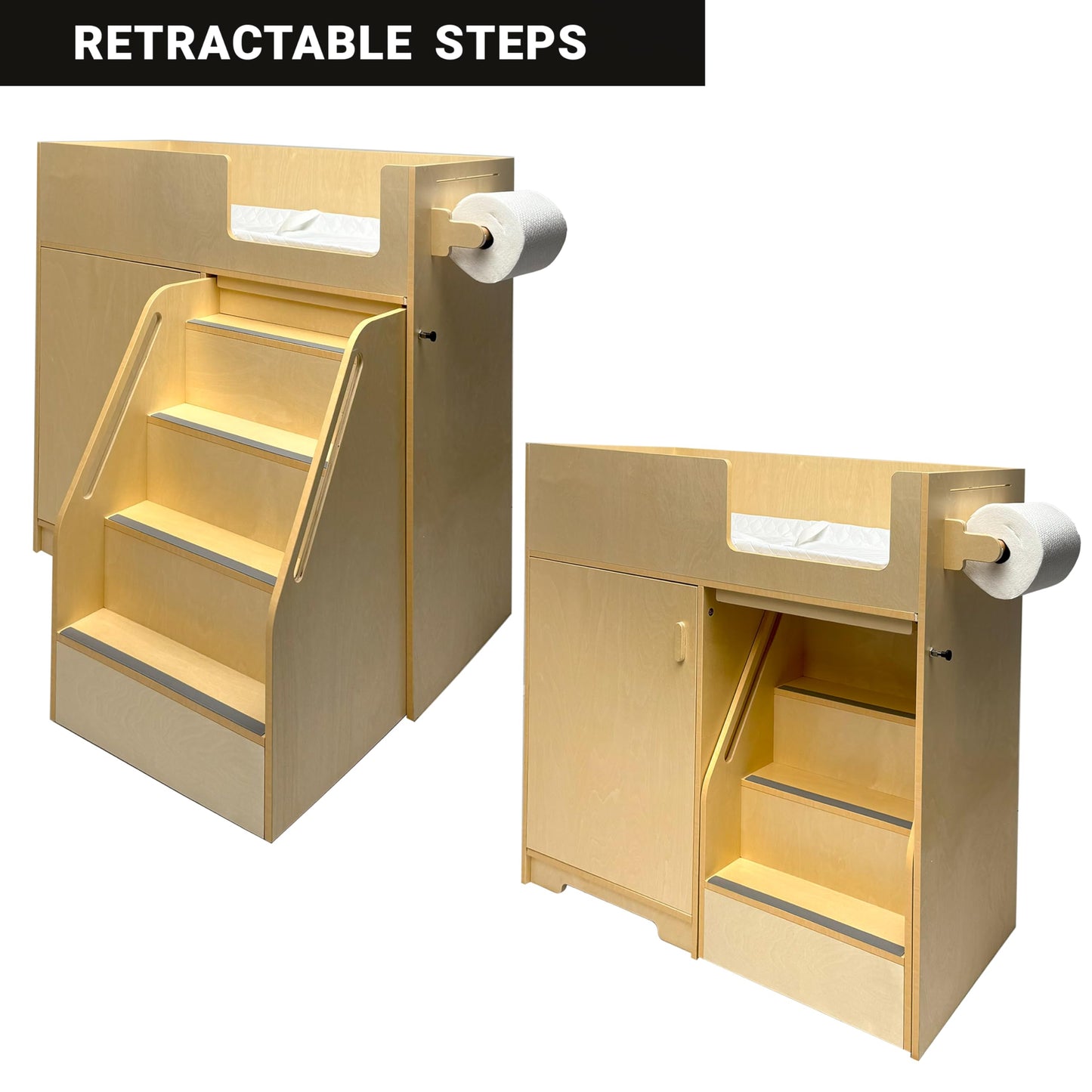 ZETY BABY Portable Dresser with Stairs on Wheels, Wooden Diaper Station with 2 Storage Shelves, Paper Roller and Pad, Perfect for Babies and Toddlers