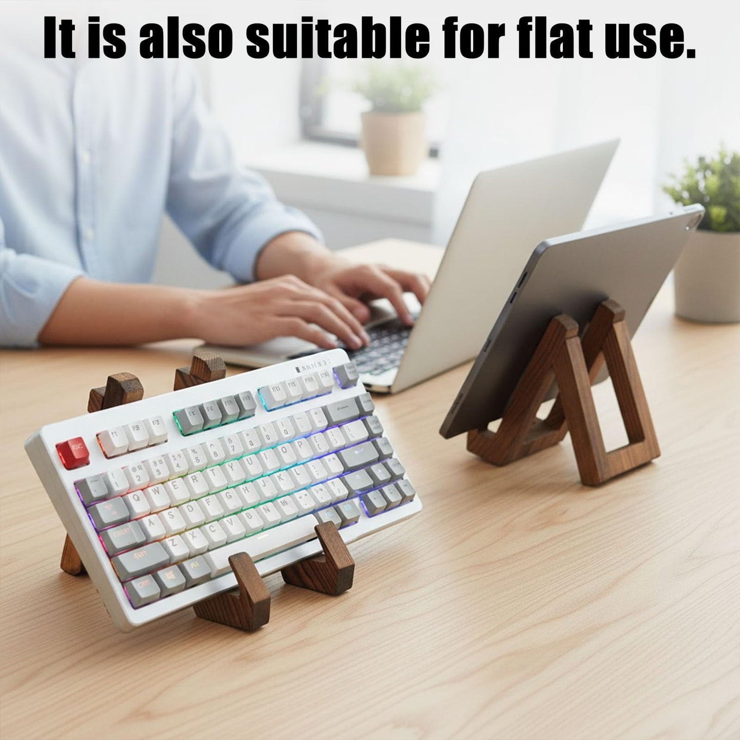 Lolytama Keyboard Display Stand Holder,Wooden Mechanical Keyboard Holder with Portable Movable Design,Keyboard Riser Display Shelf Tray for Desk, Gaming Setup,Office or Home,2 Pack