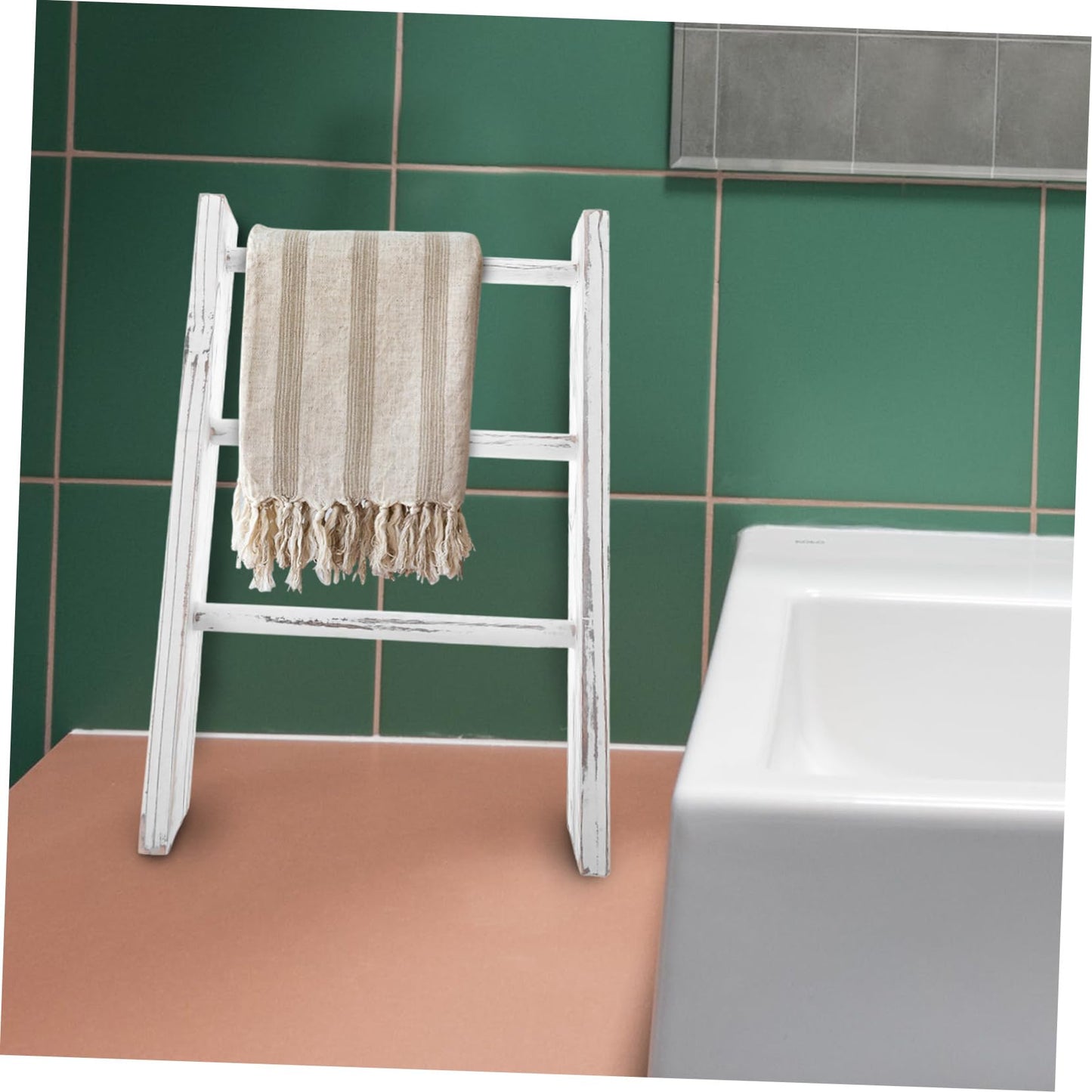 BEBEMOKO Mini Ladder Towel Rack for Bathroom Farmhouse Decor Small Space Saving Tea Towel Holder Multifunctional Display Rack White Decorative Ladder for Wall