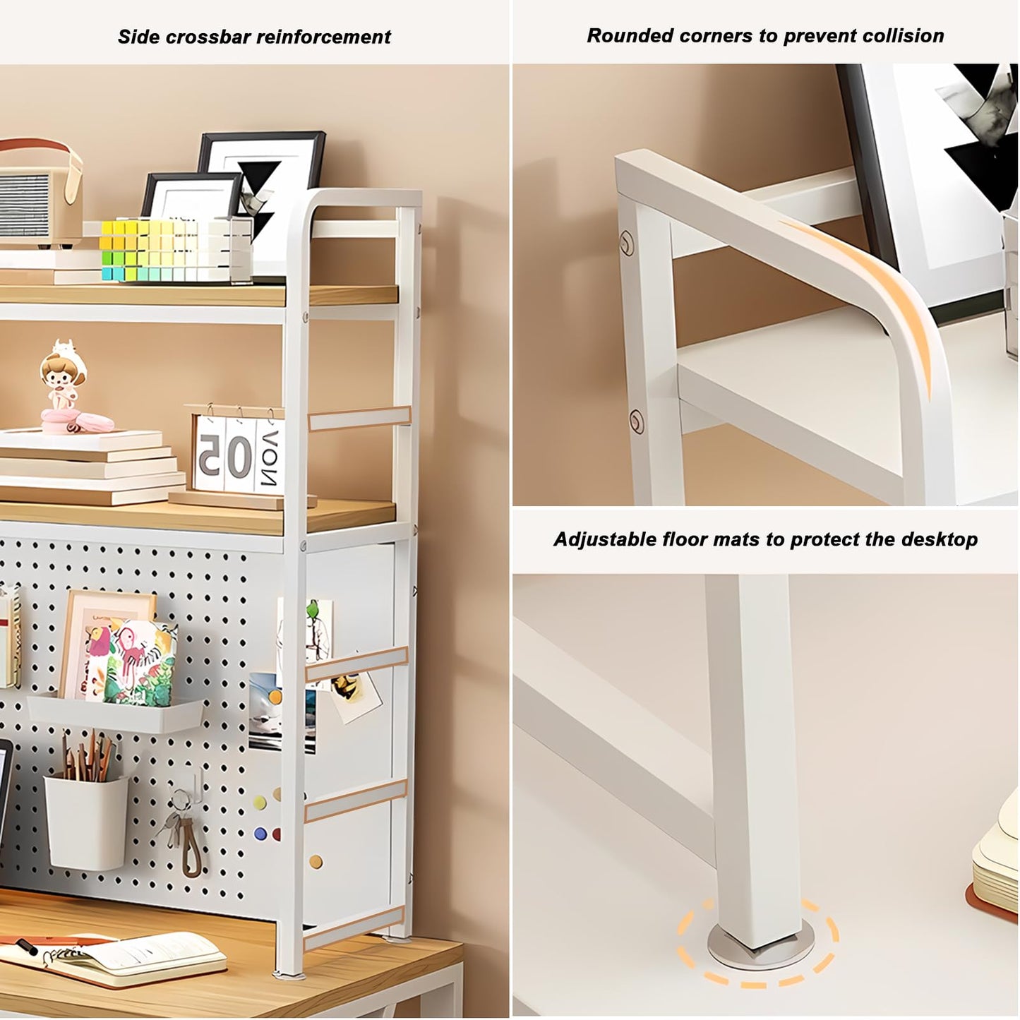 ZWCQSYS 2-Tier Desktop Bookshelf Hutch - Metal Desk Shelf Bookcase with Desk Pegboard Countertop Storage Organizer Rack for Dorm or Office (B, 70cm/27.5in)