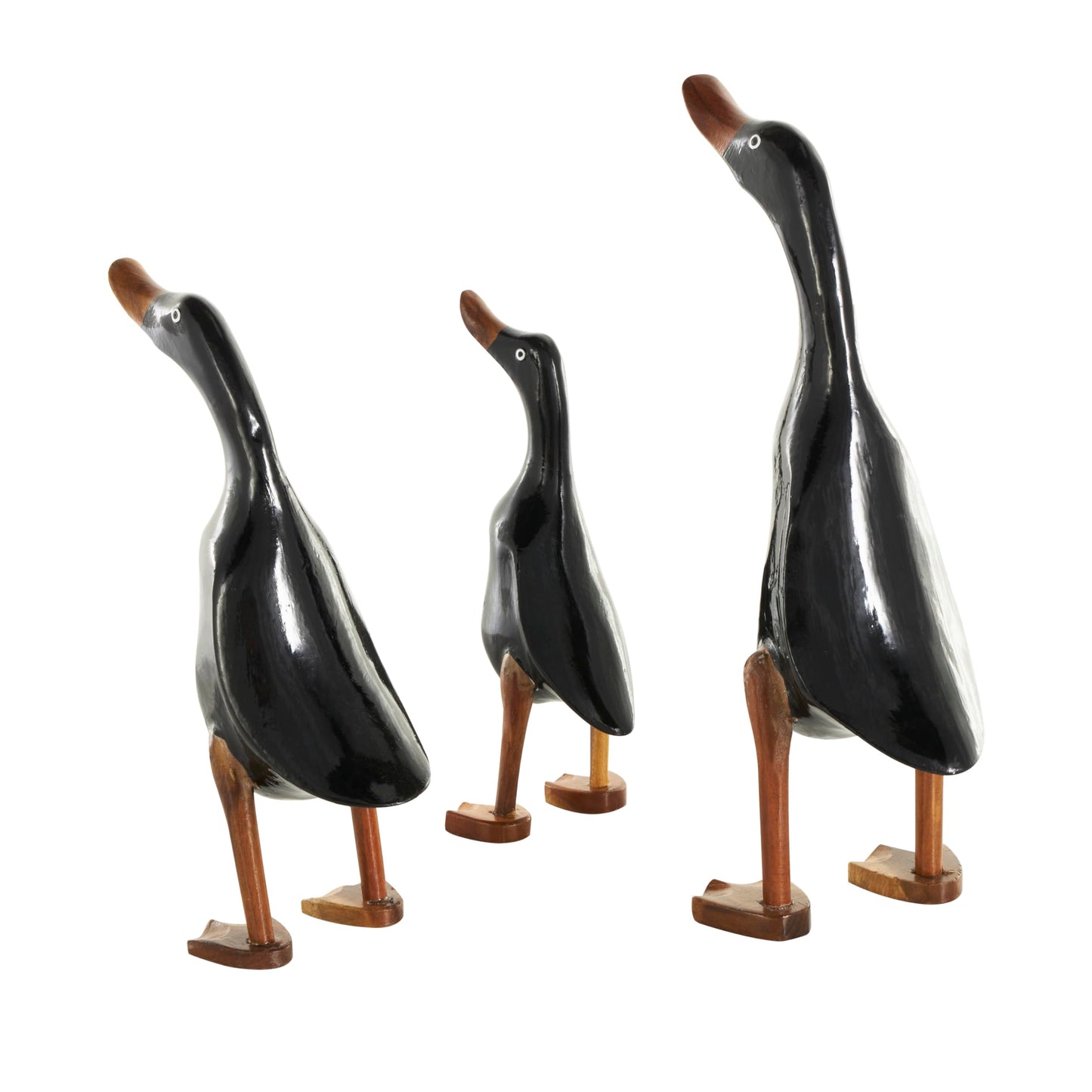 Deco 79 Wood Duck Decorative Sculpture Home Decor Statues with Brown Accents, Set of 3 Accent Figurines 16", 14", 11"H, Black