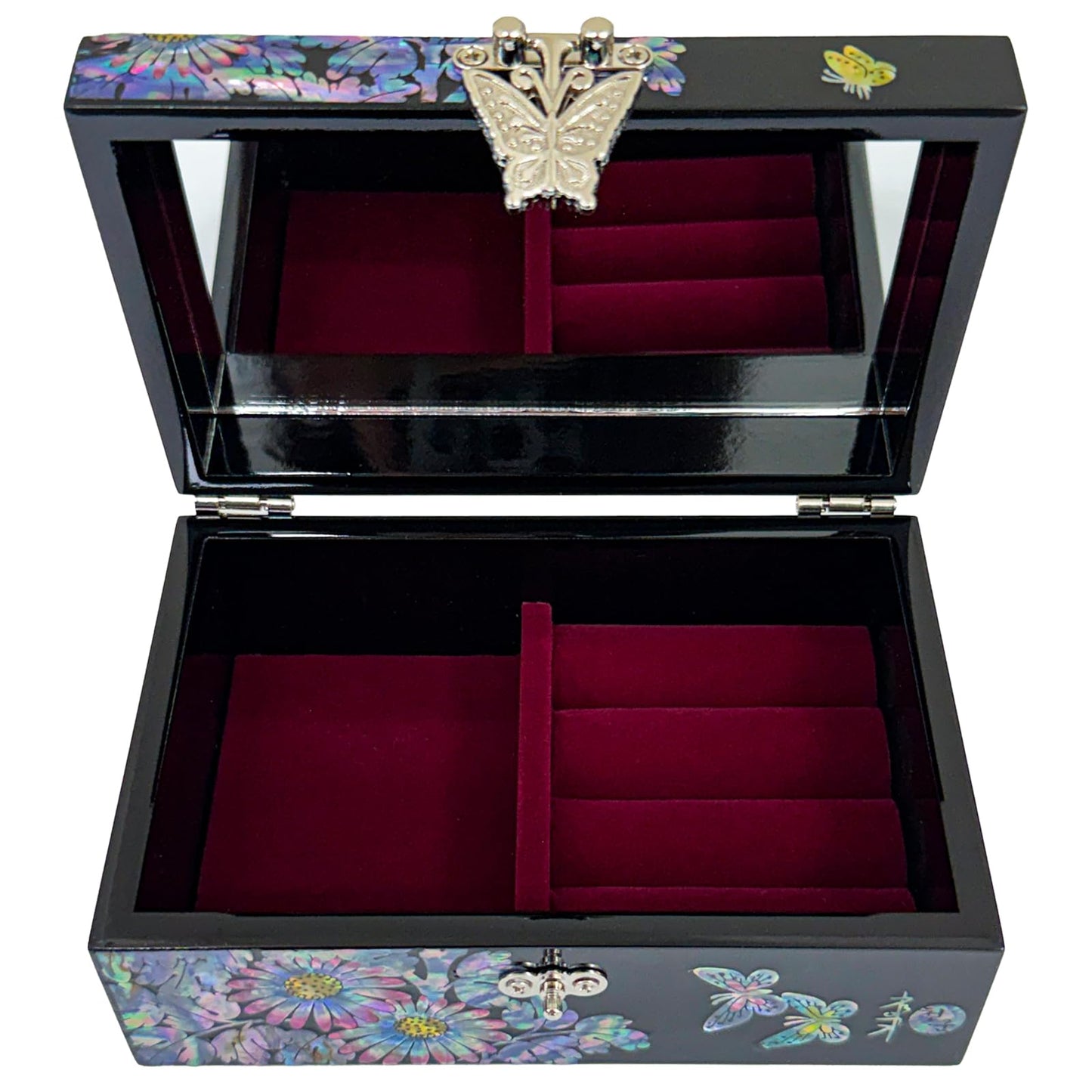 Nacreh Mother of Pearl Inlay Jewelry Box, Wooden Trinket Organizer with Compartments for Rings, Necklaces, Decorative Keepsake Gift for Women (Chrysanthemum)
