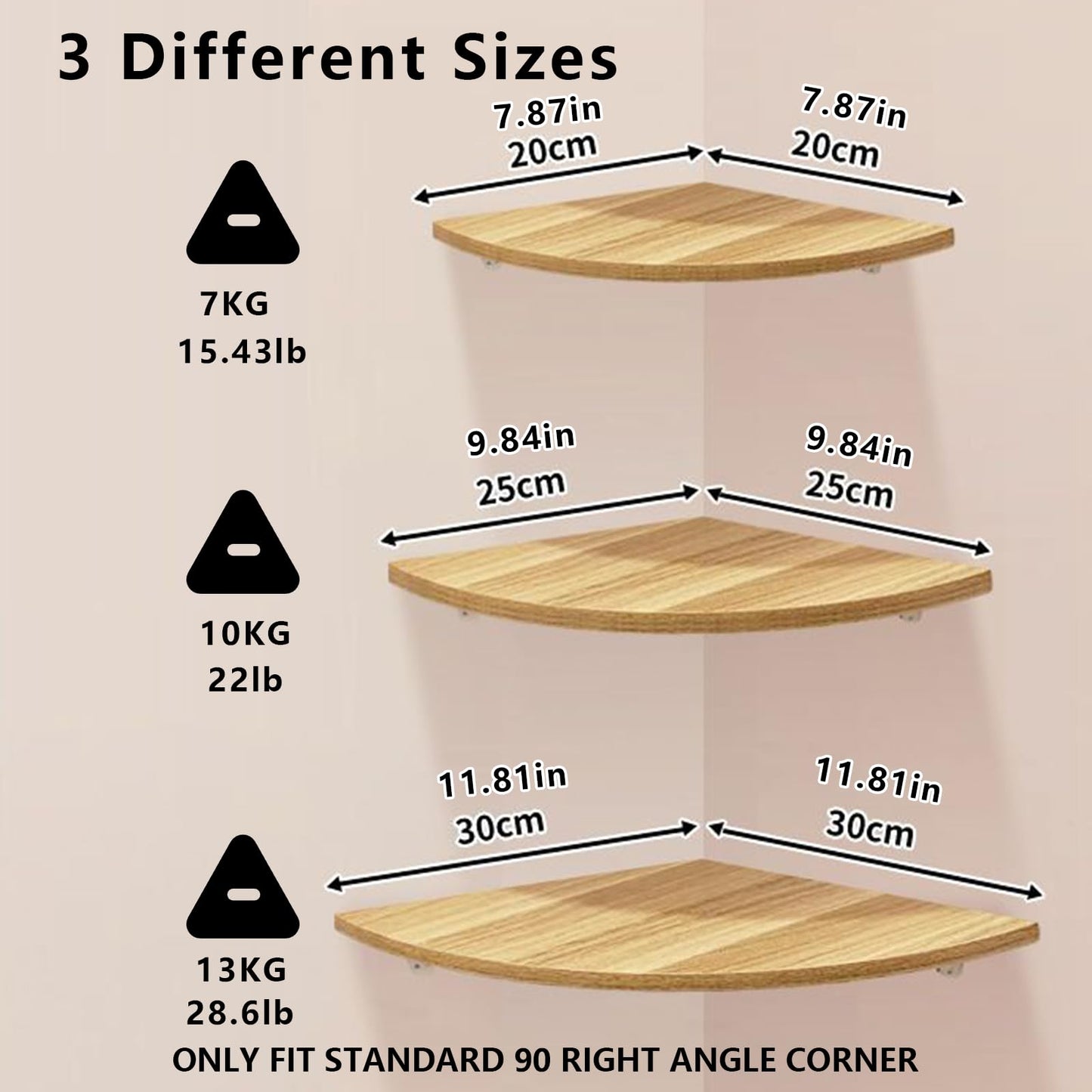 CYWDTYRDXZ Corner Mounting Shelf, Easy to Install Wall Corner Shelf, Wall Shelves with Wood Grain Finish, Durable and Waterproof Wooden Material for Kitchen, Bathroom, Living Room Home Décor (Brown)