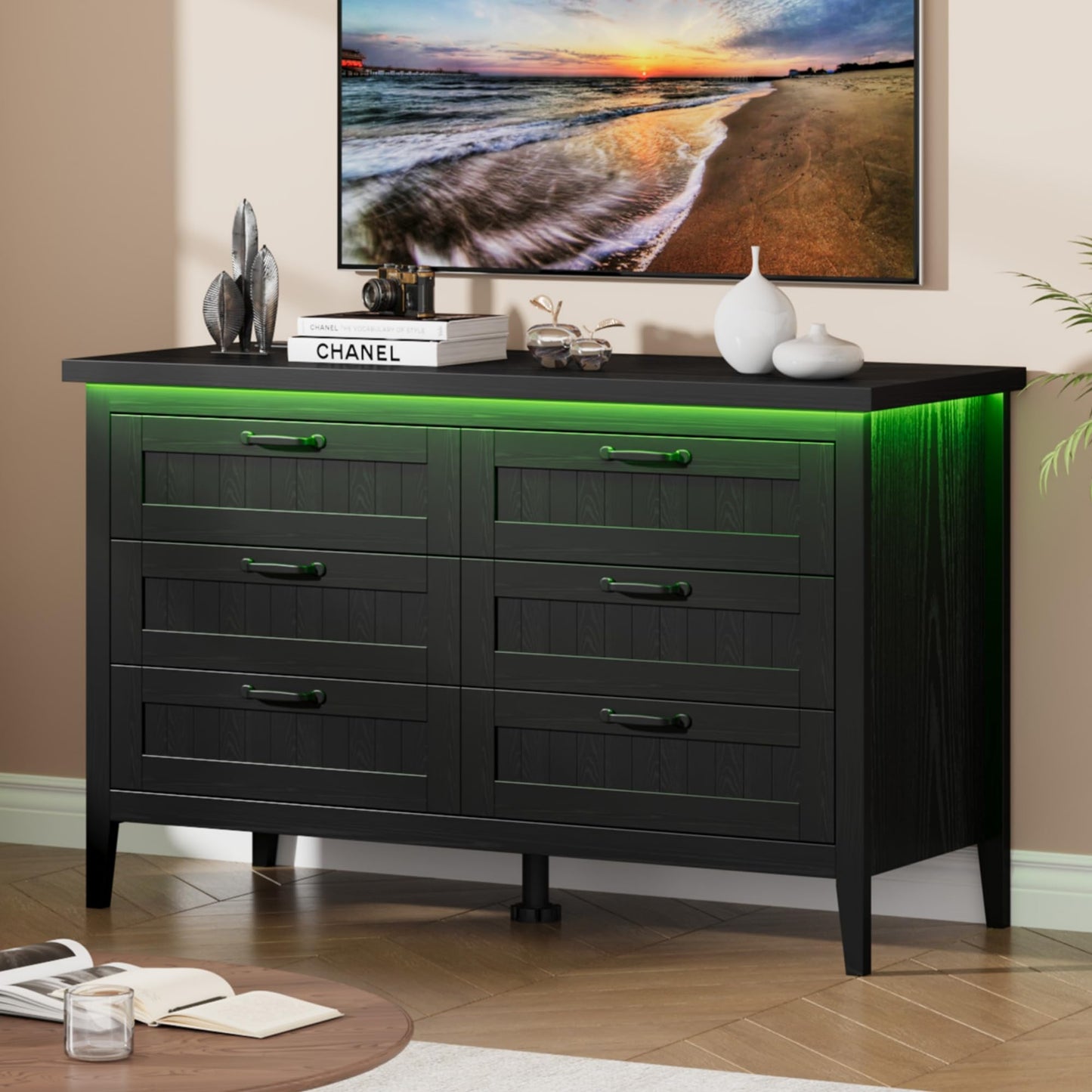 IDEALHOUSE 6 Drawer Dresser with Charging Station & LED Lights