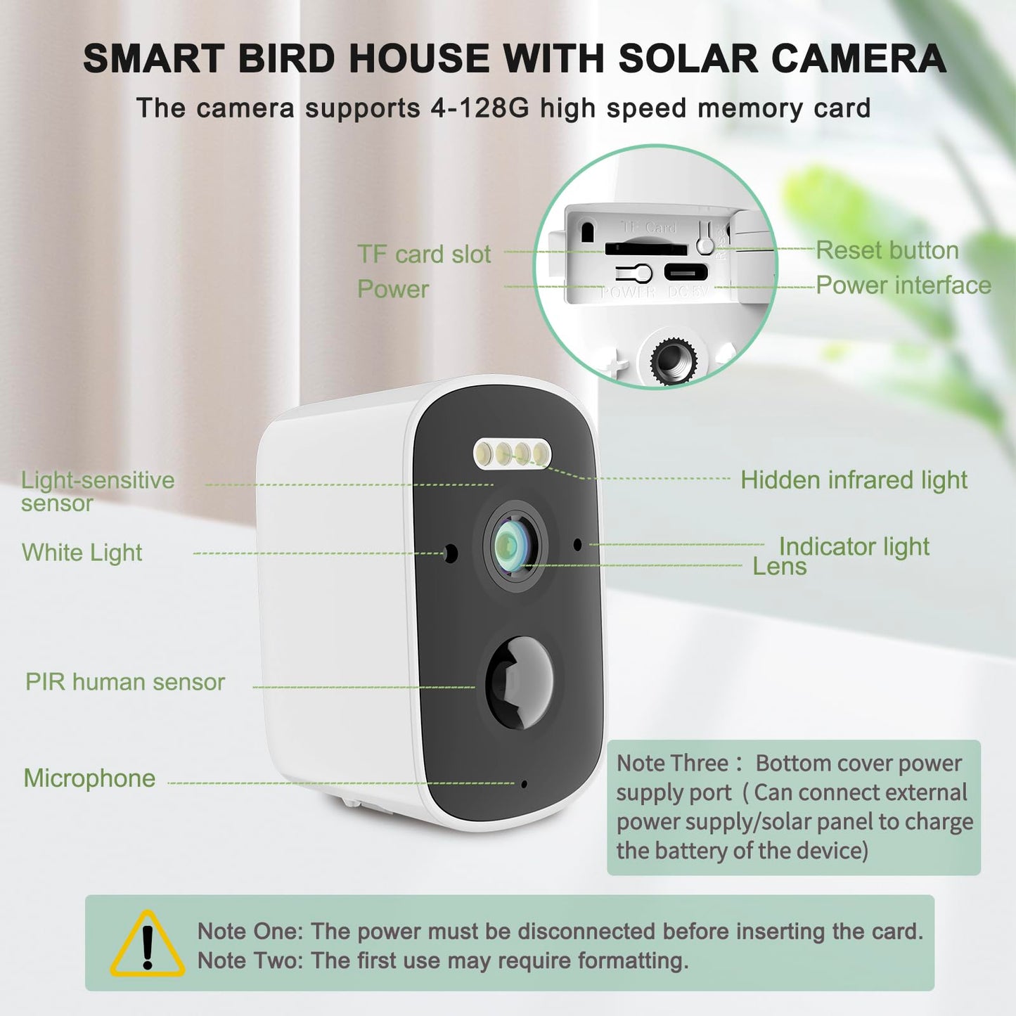 Solar Bird House with Camera, 1080P HD Wooden Smart Birdnest Solar Powered, Watch Birds Nesting & Hatching in Real Time, AI Identify Bird Behavior & Create Bird Story, Weatherproof Birdhouse
