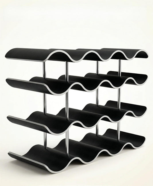 Countertop or tabletop wine rack - Holds 15 bottles of wine - Premium engineered wood 3-tier wine rack - Wavy wine organizer for kitchen, closet, pantry, home, bar
