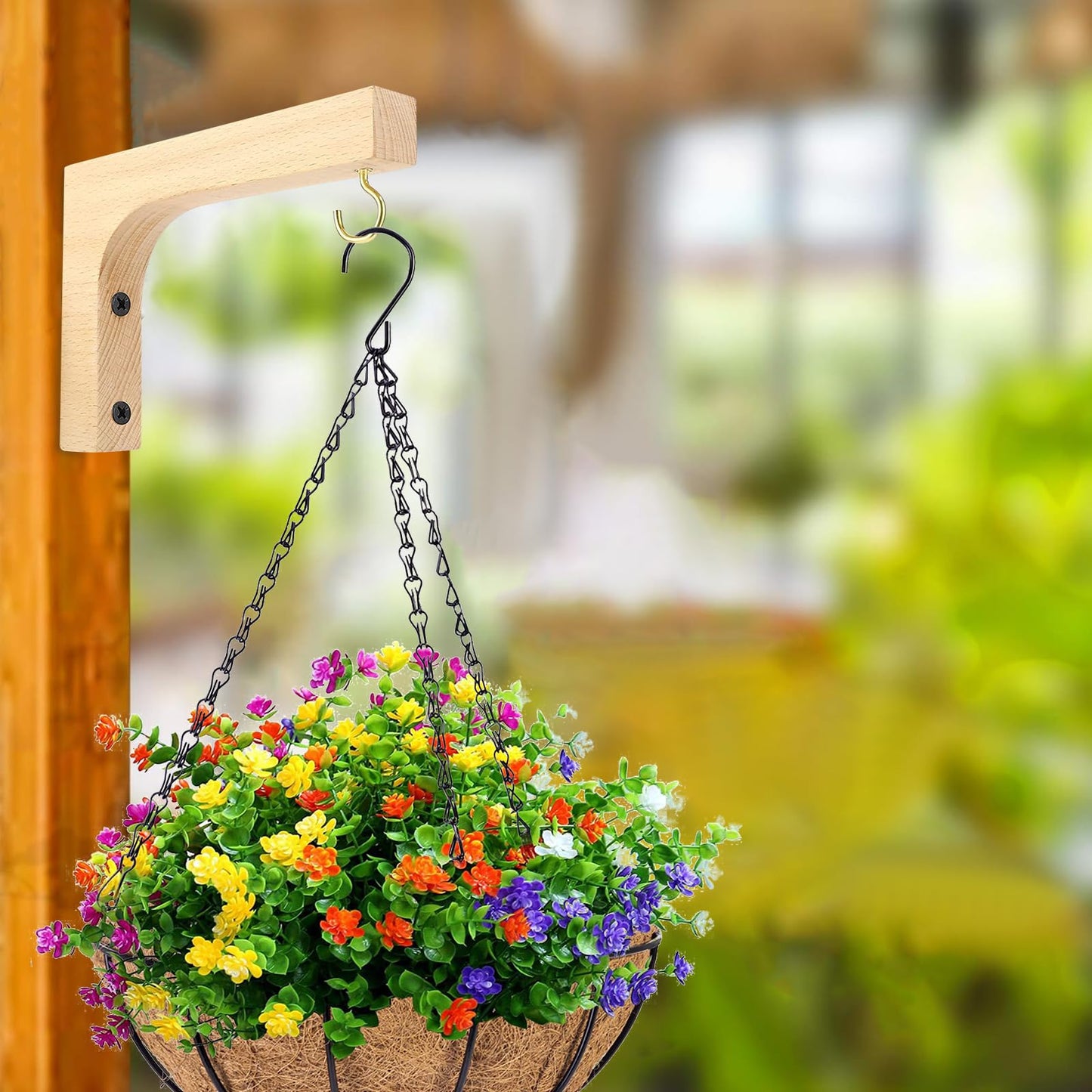 Upriver 2 Pack Wooden Plant Hanger Hooks, Wall Mounted Hanging Basket Hooks for Indoor Outdoor Flower Pots Wind Chime Lanterns Balcony Patio Garden Decoration