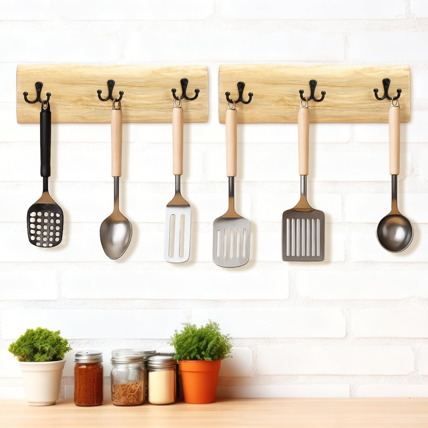 Threehoney 2 Pcs Wooden Coat Rack Wall Mount, 15.8 Inch Farmhouse Style with 3 Hooks, Heavy Duty Wall Hanger for Hanging Backpack, Jacket, Hat, Towel, Purse - Entryway, Bathroom, Bedroom Organizer