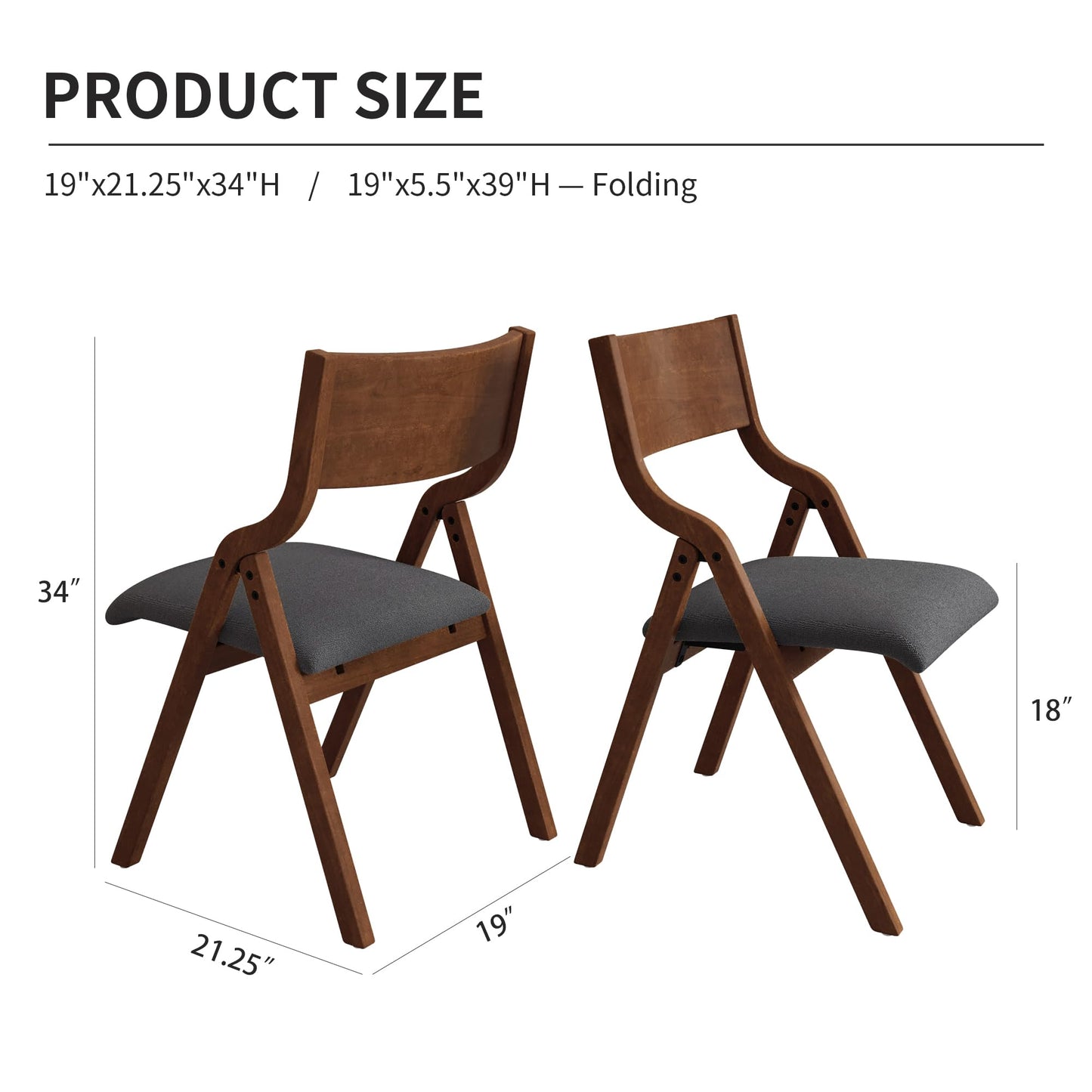 Ball & Cast Upholstered Folding Dining Chairs Set of 2, Foldable Wooden Chair 2-Pack, Portable Office-Chair for Kitchen Outdoor Activity, Easy Carry & Storage, Walnut+Grey