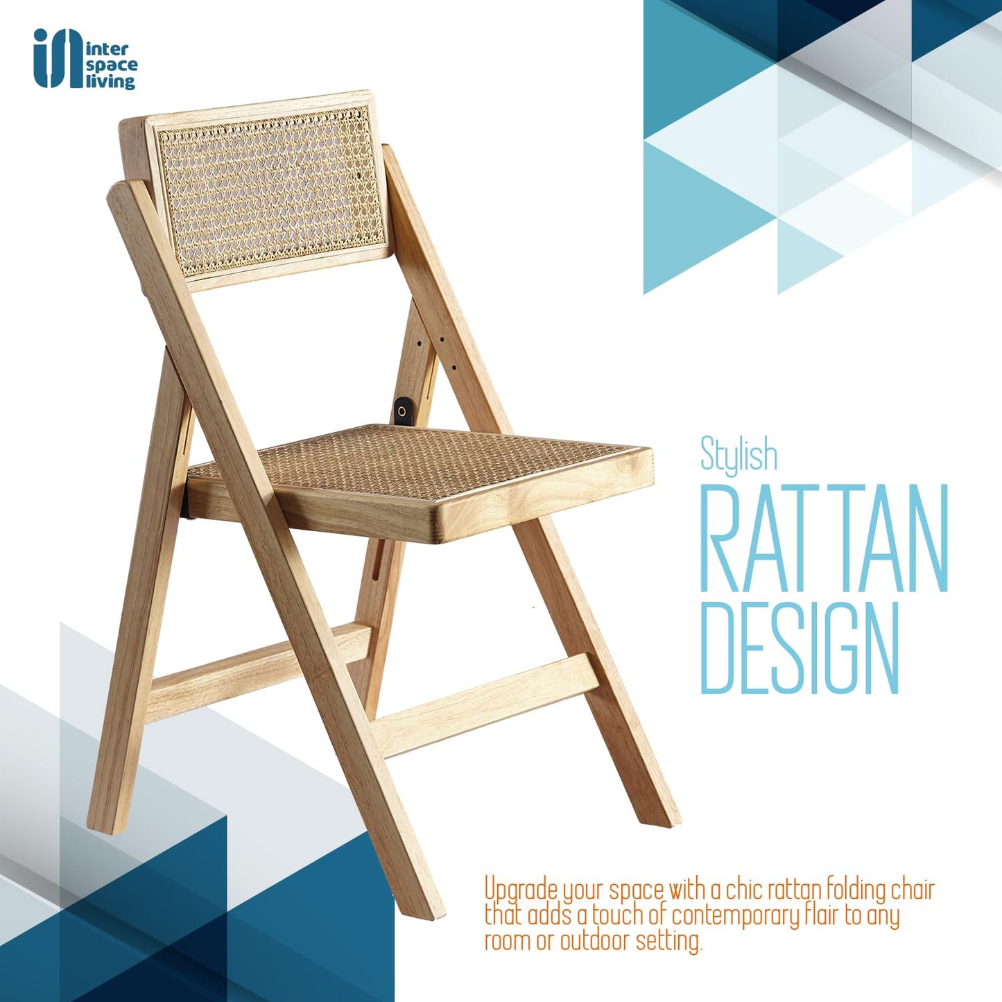 ISL Furnishings Ibiza Rattan Chair, Natural, Set of 1 – Folding Modern Rattan Chairs for Outdoor Dining, Patio, Accent Chair for Living Room and Office, Foldable Space-Saver Design