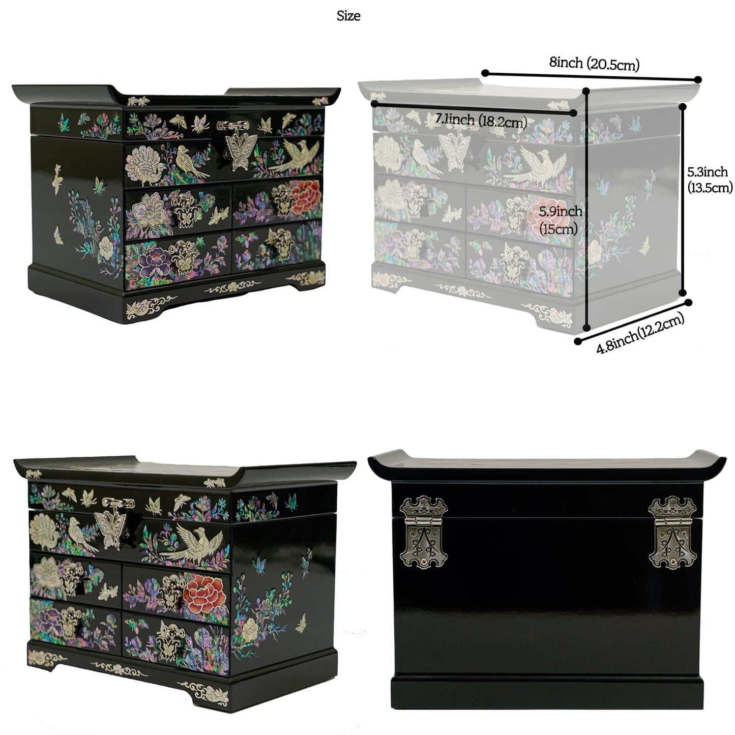February Mountain Mother of Pearl Wooden Jewelry Organizer Box – Jewelry Storage Box for Women, Features Spacious Drawers, Ideal for Rings, Bracelets, Watches, Chains, Accessories (Peacock)