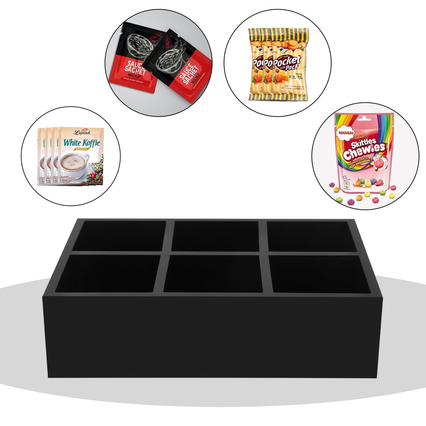 Tea Bag Box Black 6 Compartments Tea Organizer Storage Wood Drawer Station