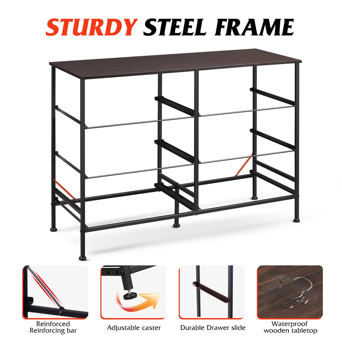 WLIVE Dresser for Bedroom with 6 Drawers, Wide Dresser TV Stand for 50 Inches TV, Grey Dresser with Metal Frame, Wooden Top, Fabric Dressers for Bedroom, Living Room, Hallway, Dark Grey