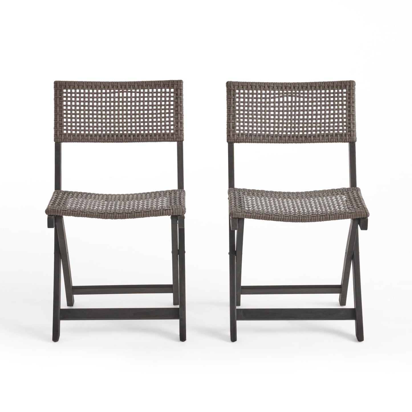 Christopher Knight Home Truda Patio Acacia Wood Foldable Bistro Chairs Set of 2, Wooden Folding Outdoor Dining Chair Set, Wicker Armless Chair for Bistro Set, Fully Assembled Garden Seating, Dark Grey