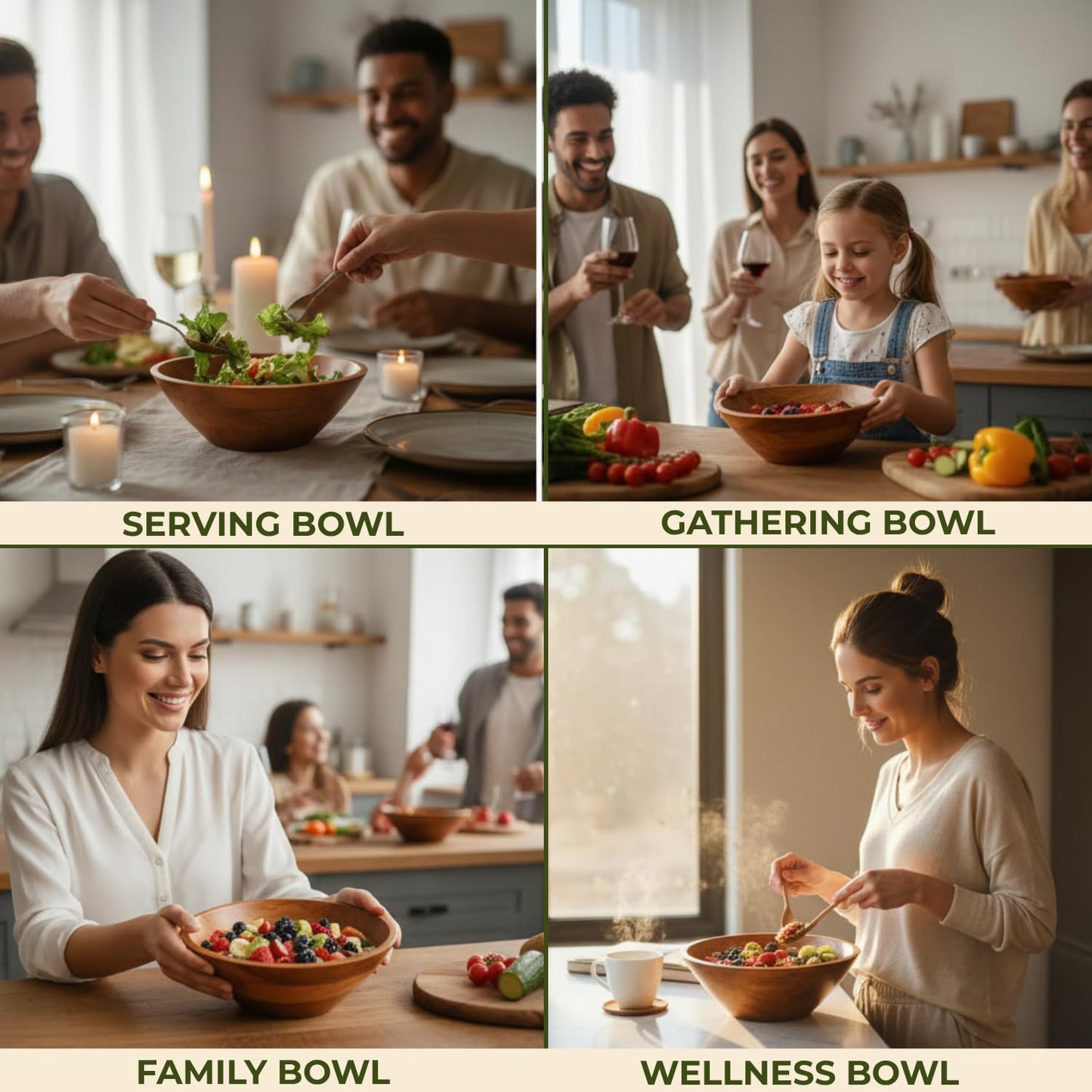 Aurah Acacia Wood Salad Bowl, 9.7" Diameter x 4.2" Height – Medium Wooden Mixing & Serving Bowls for Salad, Pasta and Fruits – Kitchen & Outdoor Dining - Capacity 3.8 Quarts