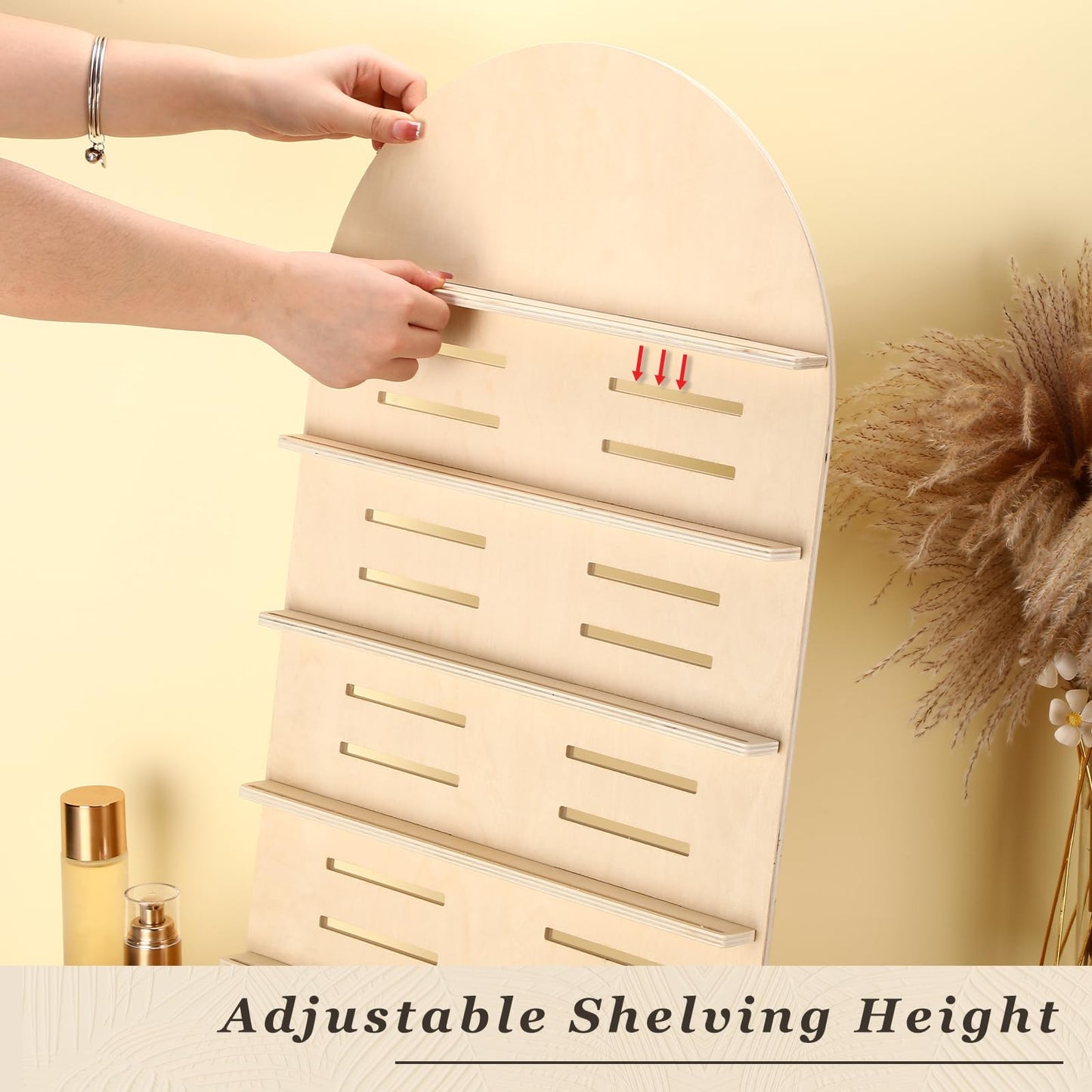 DoubleFill 1 Pcs 5 Tier Wooden Earring Display for Vendor Arch Jewelry Display Stand Rack with Adjustable Height for Retail Selling (Wood Color)