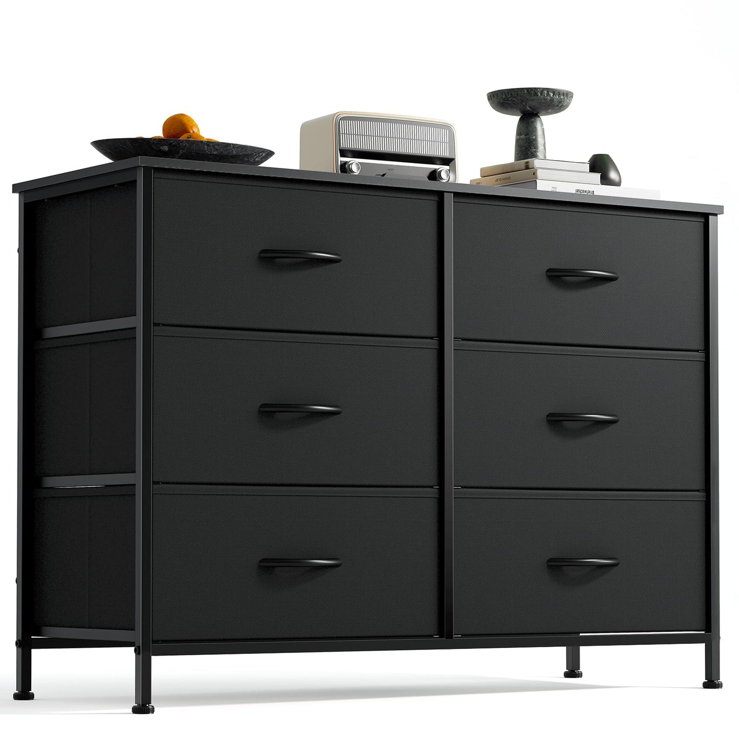 DUMOS Black Bedroom Dresser for Closet, Fabric Dresser, Chest of 6 Drawers