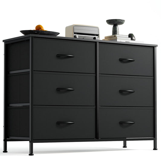 DUMOS Black Bedroom Dresser for Closet, Fabric Dresser, Chest of 6 Drawers