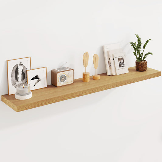 Fun Memories Floating Shelves 55 Inch Long, 8 Deep Floating Shelves for Wall, Large 55 x 8 Display Shelves for Living Room, Kitchen, Wood Deep Wall Shelves for Home Storage, Oak Color, 1 Pack