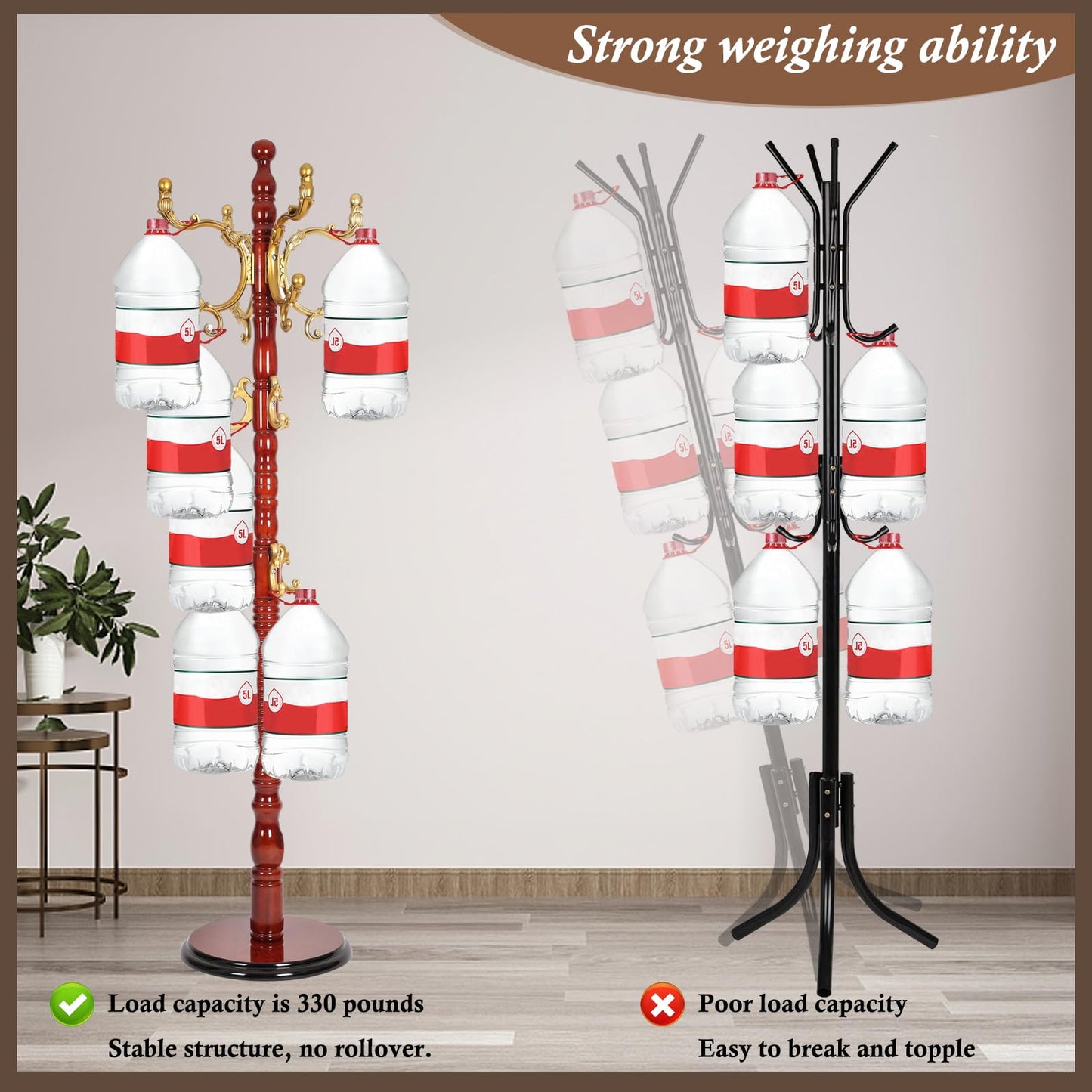 VKETU Wooden Coat Rack Freestanding, Vintage Coat Racks with Sturdy Round Base, Adjustable Height 37.40"-72.83" Entrance Coat Rack for Bedroom Living Room Entryway (Solid wood Begonia)