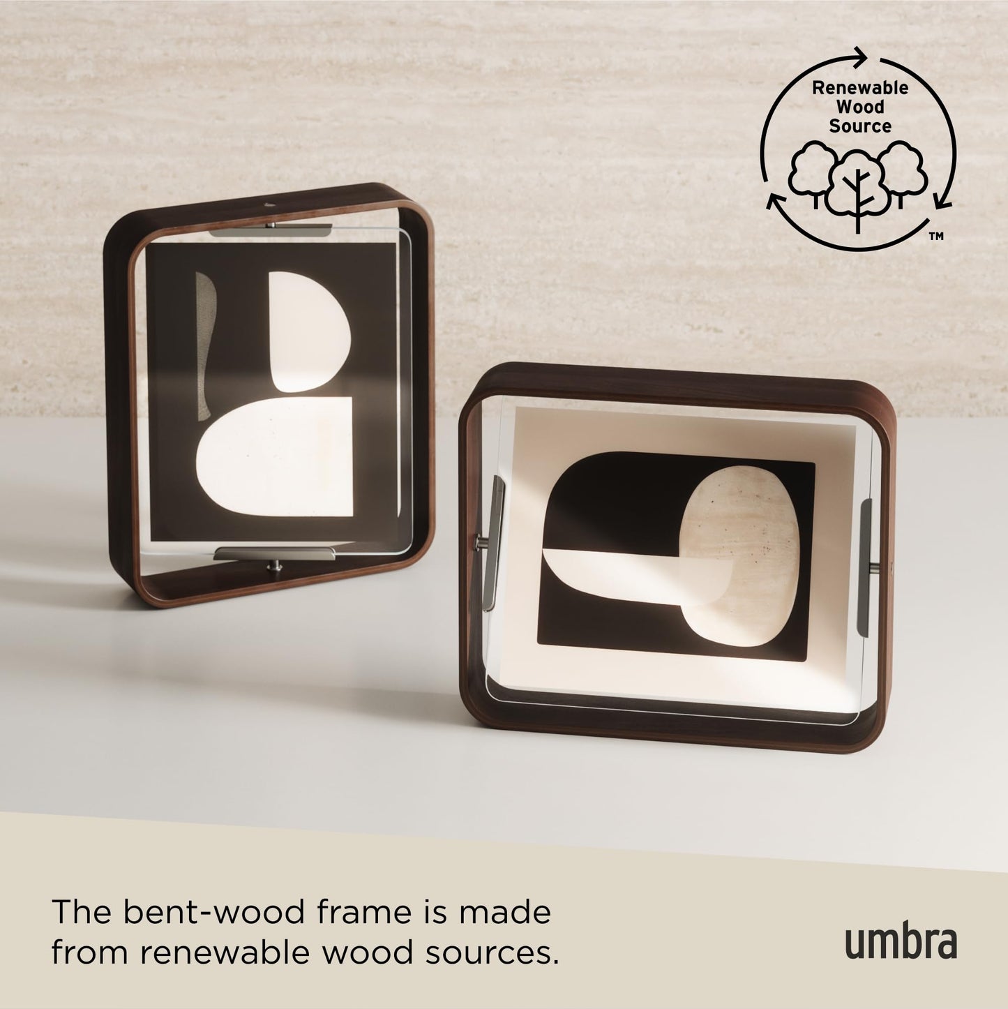 Umbra Bellwood 4x6 Desk Picture Frame – Double Sided Rotating Wooden Photo Frame with 360-Degree Pivot, Tabletop Display for Portrait or Landscape Photos – Aged Walnut