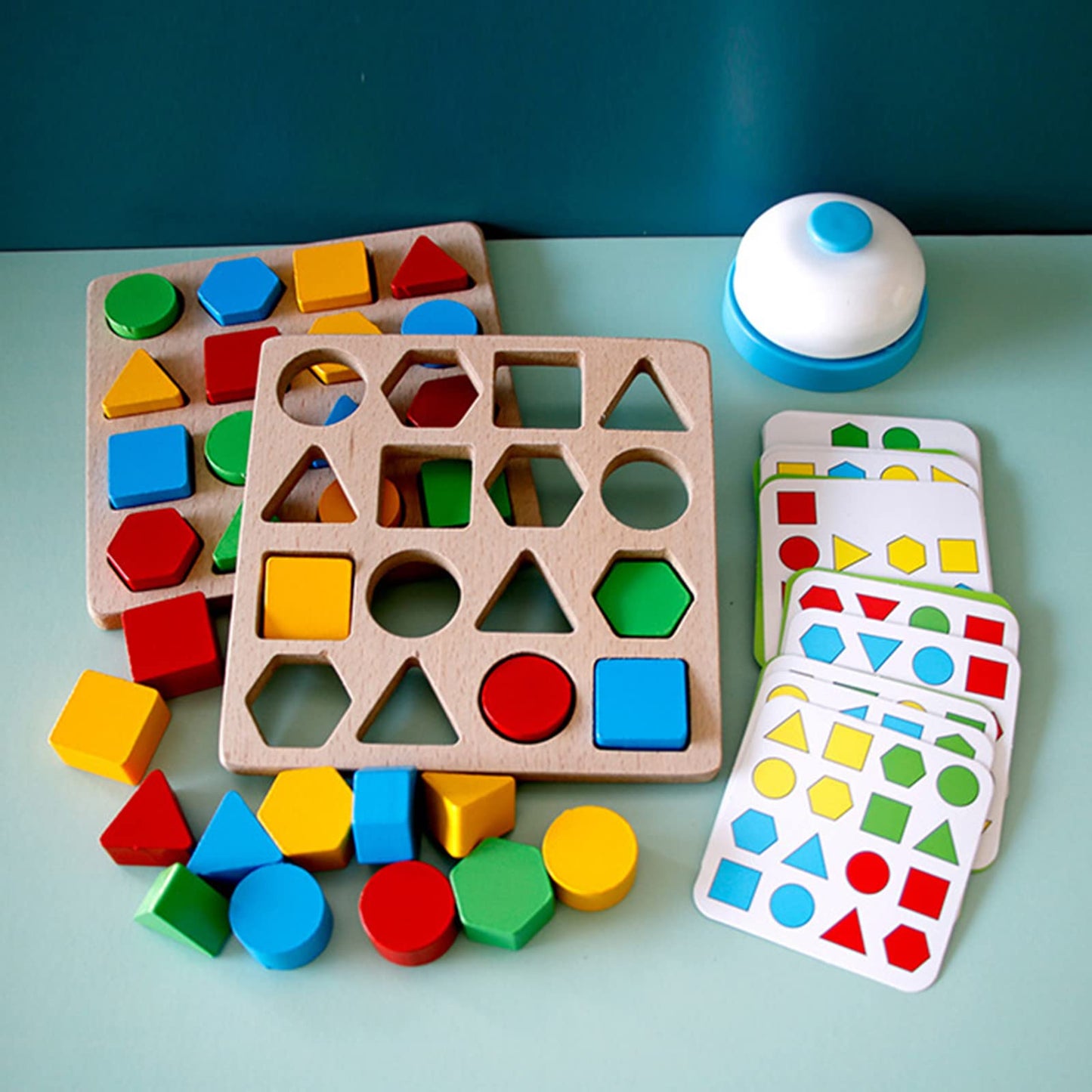 Montessori Toys for 3 4 5 6 7 8, Educational Wooden Pattern Blocks Race Shape Matching Sorting Sensory Toy, Geometric Shape Activity Board Game Toddlers Kids Boys Girls (for 2 Players)