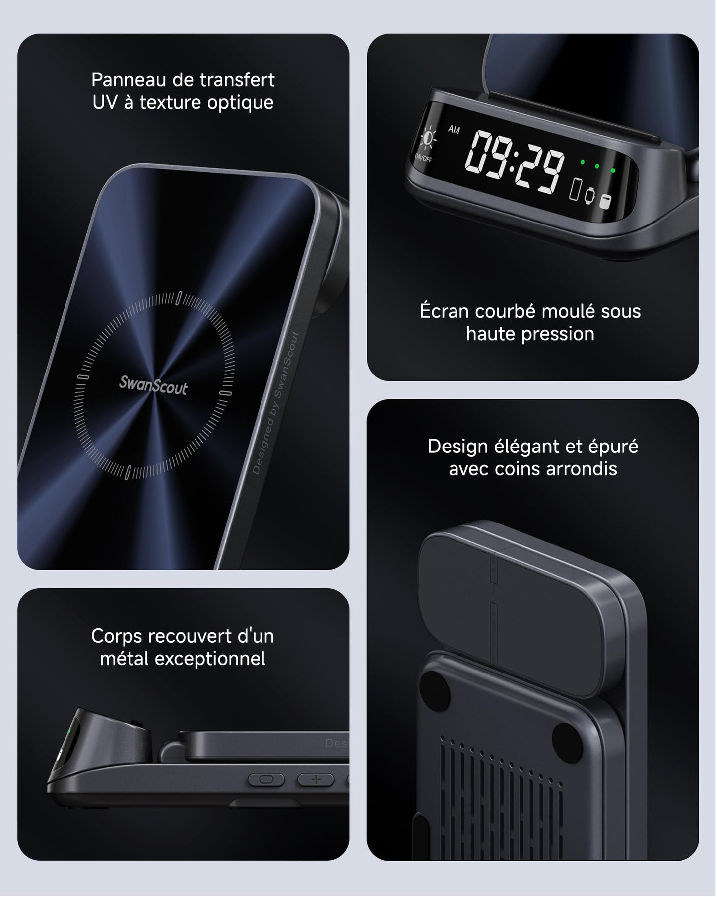 Wireless Charger for iPhone 17/16/15/14/13/12 Series, 3 in 1 Charging Station for Apple Watch 11/10/9/8/7/6, Ultra 3/2, for AirPods Pro 3/Pro 2/4/3, SwanScout 708A (NO Adapter)