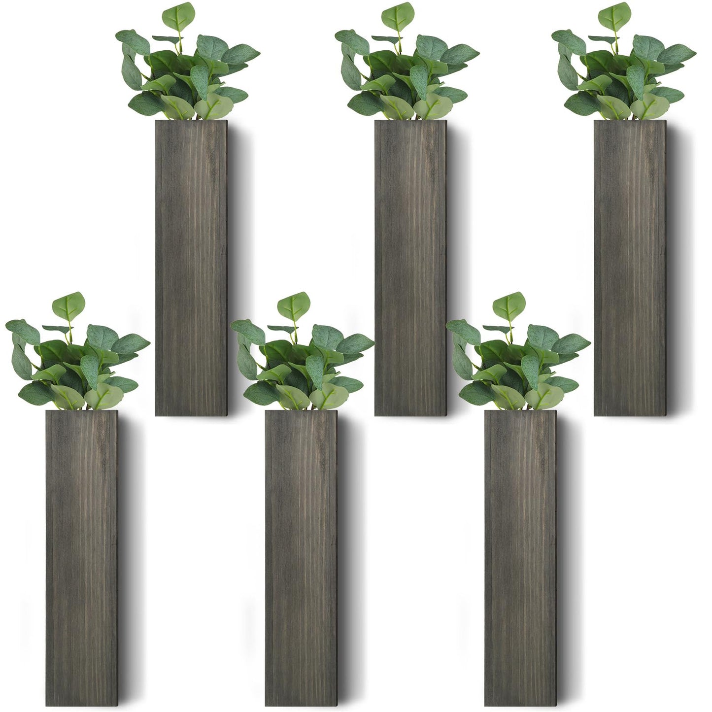 Skylety 6 Pack Wood Wall Planters for Indoor Plants Wooden Hanging Vase Farmhouse Wall Decoration for Bedroom and Living Room(Dark Brown)