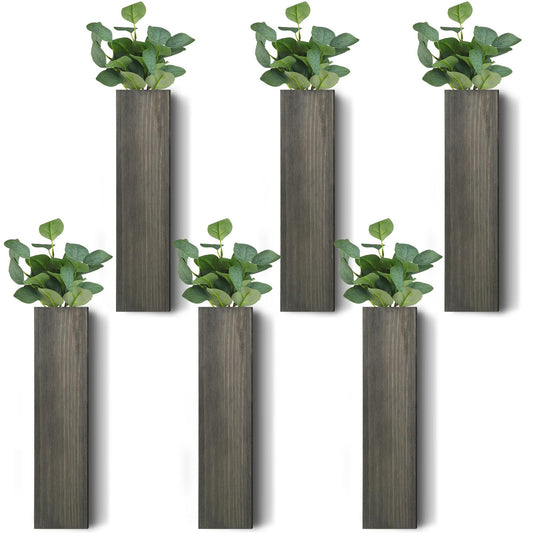 Skylety 6 Pack Wood Wall Planters for Indoor Plants Wooden Hanging Vase Farmhouse Wall Decoration for Bedroom and Living Room(Dark Brown)